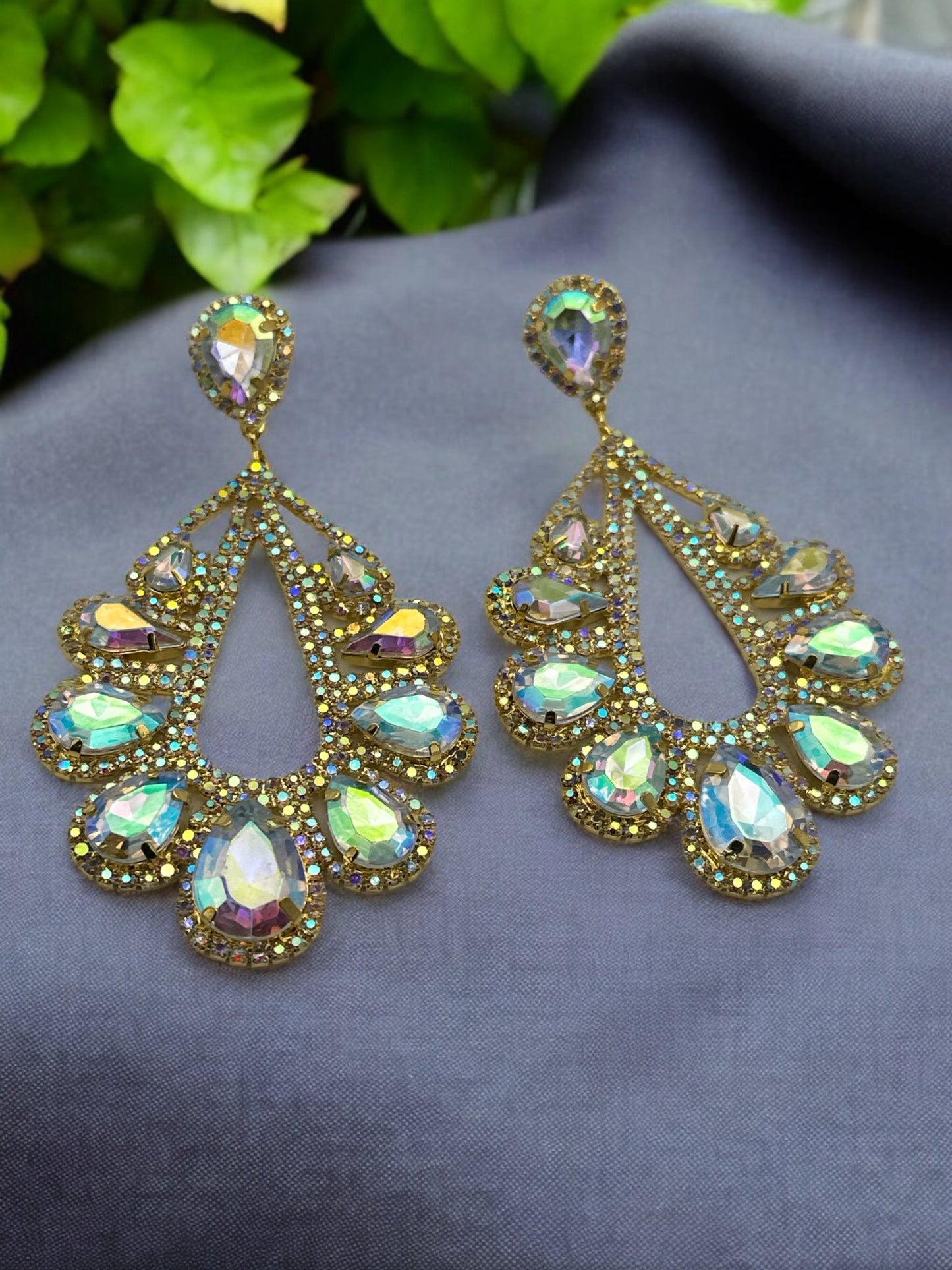 Luxury Teardrop Crystal Gemstones Rhinestones Statement Earrings - Fatisha Boutique