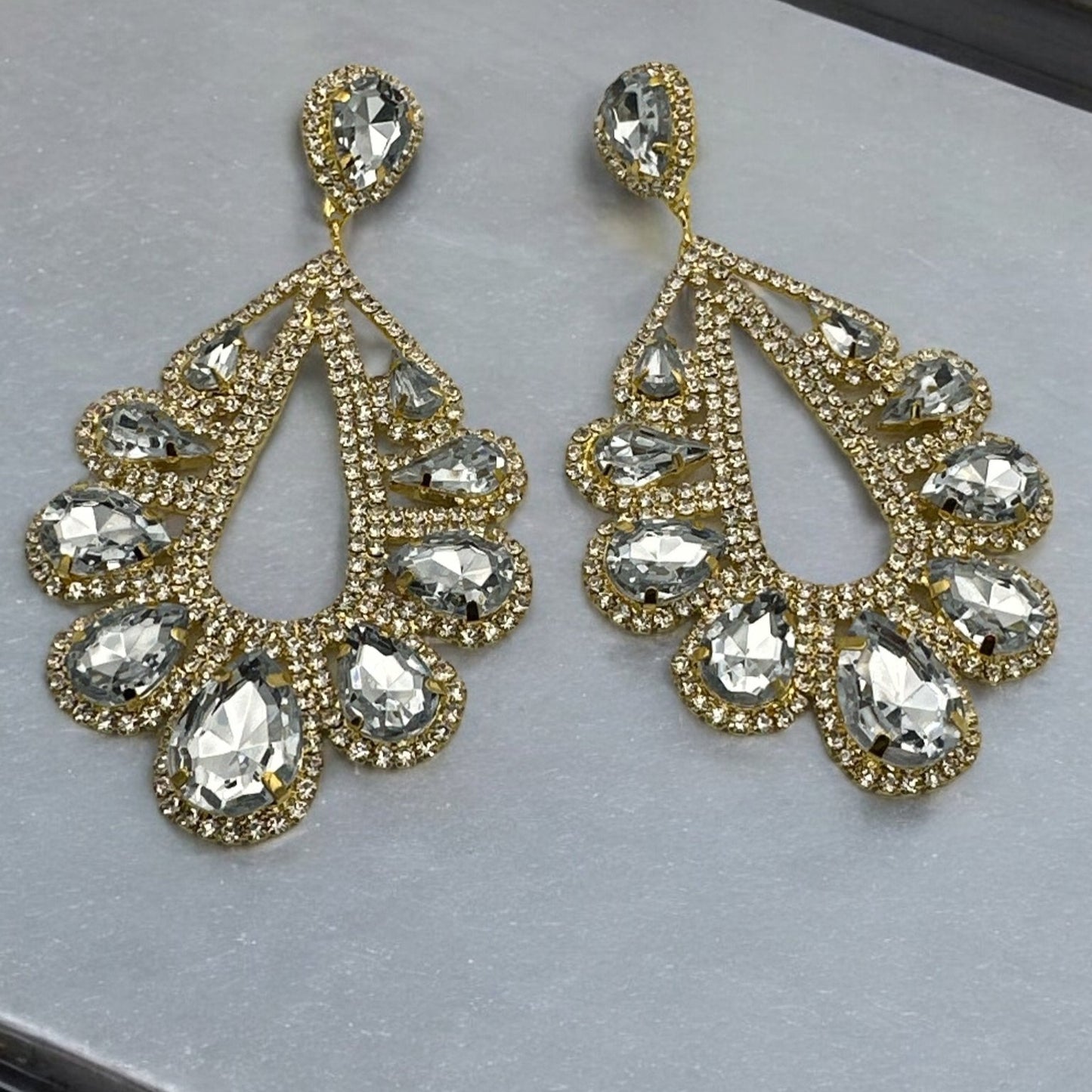 Luxury Teardrop Crystal Gemstones Rhinestones Statement Earrings - Fatisha Boutique