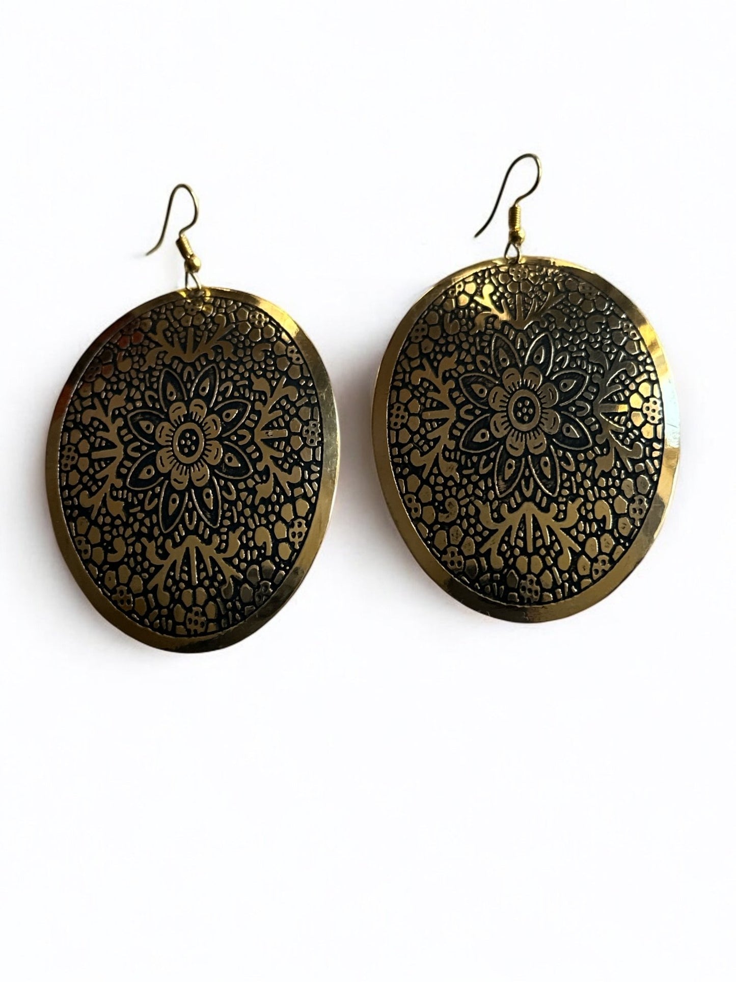 Mandala - Engraved Brass Dangle Earrings – Bohemian Statement Jewellery - Fatisha Boutique