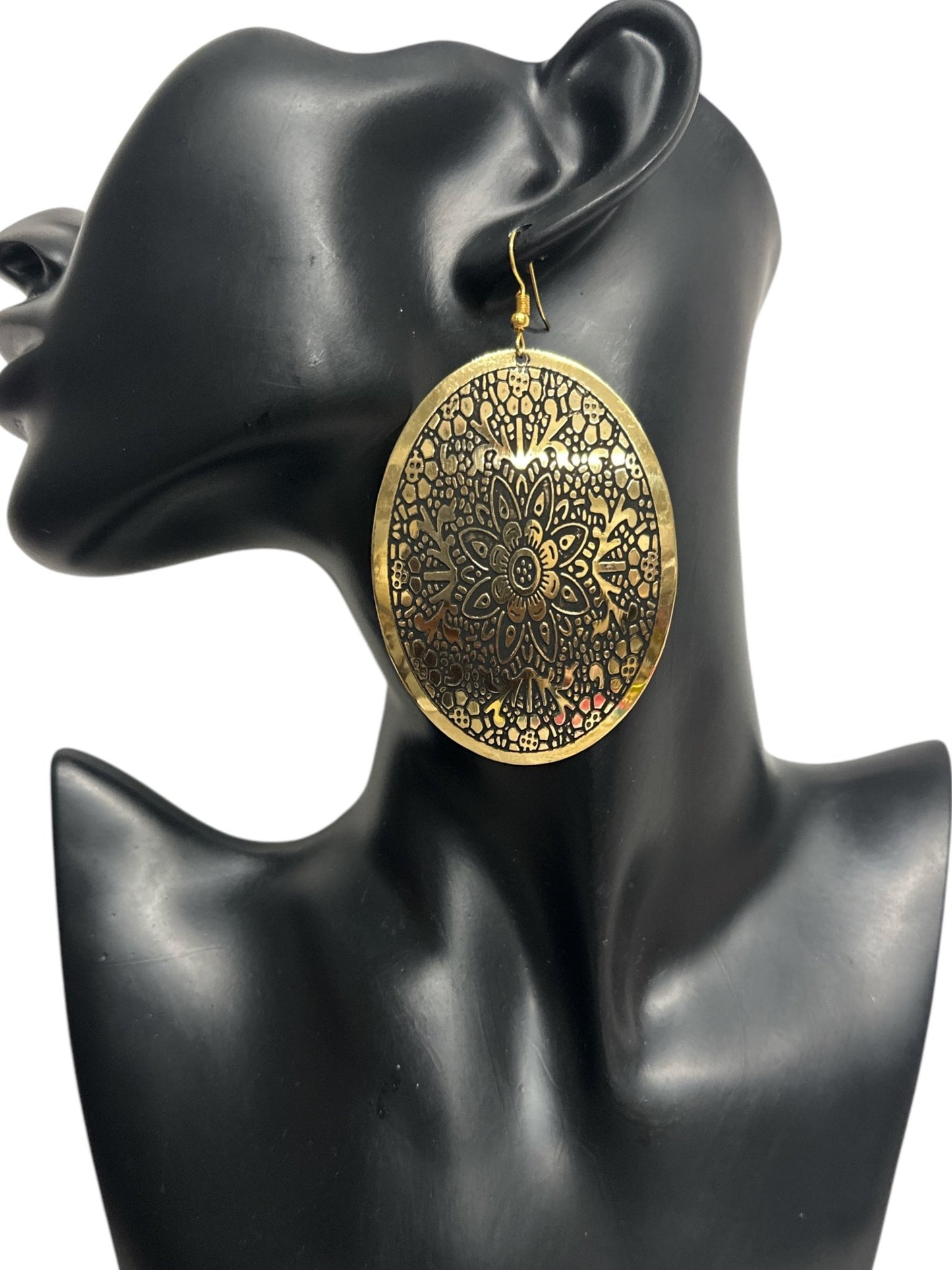 Mandala - Engraved Brass Dangle Earrings – Bohemian Statement Jewellery - Fatisha Boutique