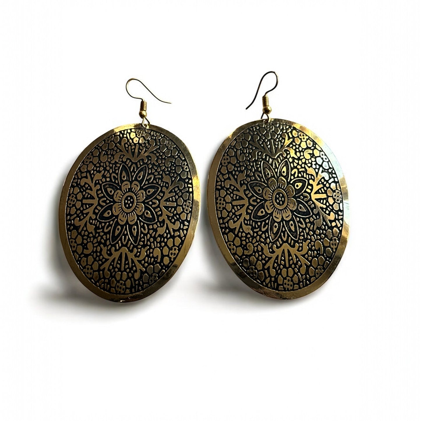 Mandala - Engraved Brass Dangle Earrings – Bohemian Statement Jewellery - Fatisha Boutique