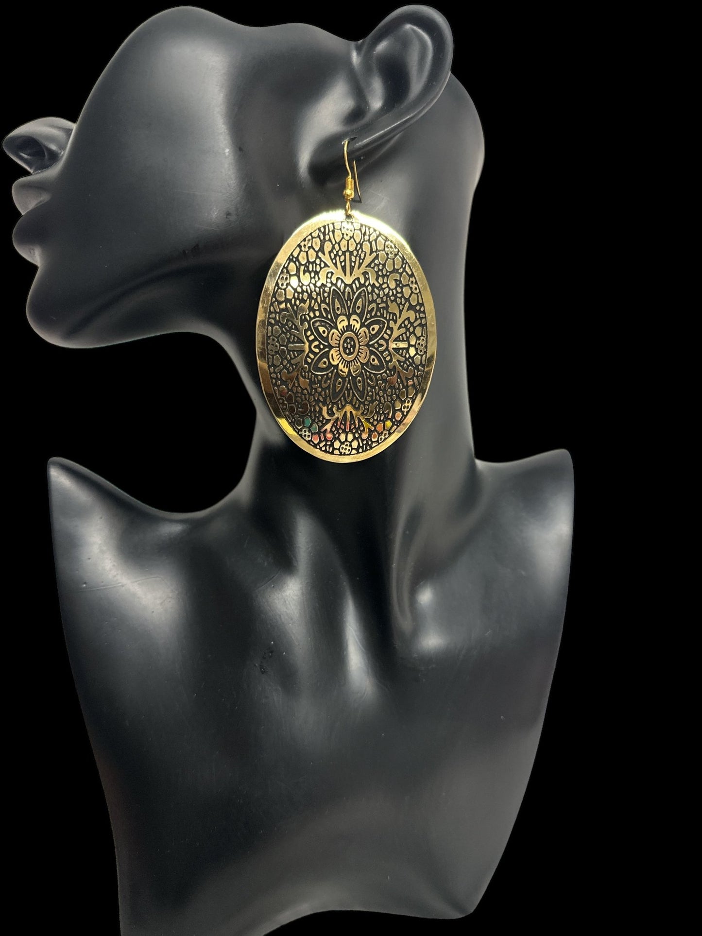 Mandala - Engraved Brass Dangle Earrings – Bohemian Statement Jewellery - Fatisha Boutique