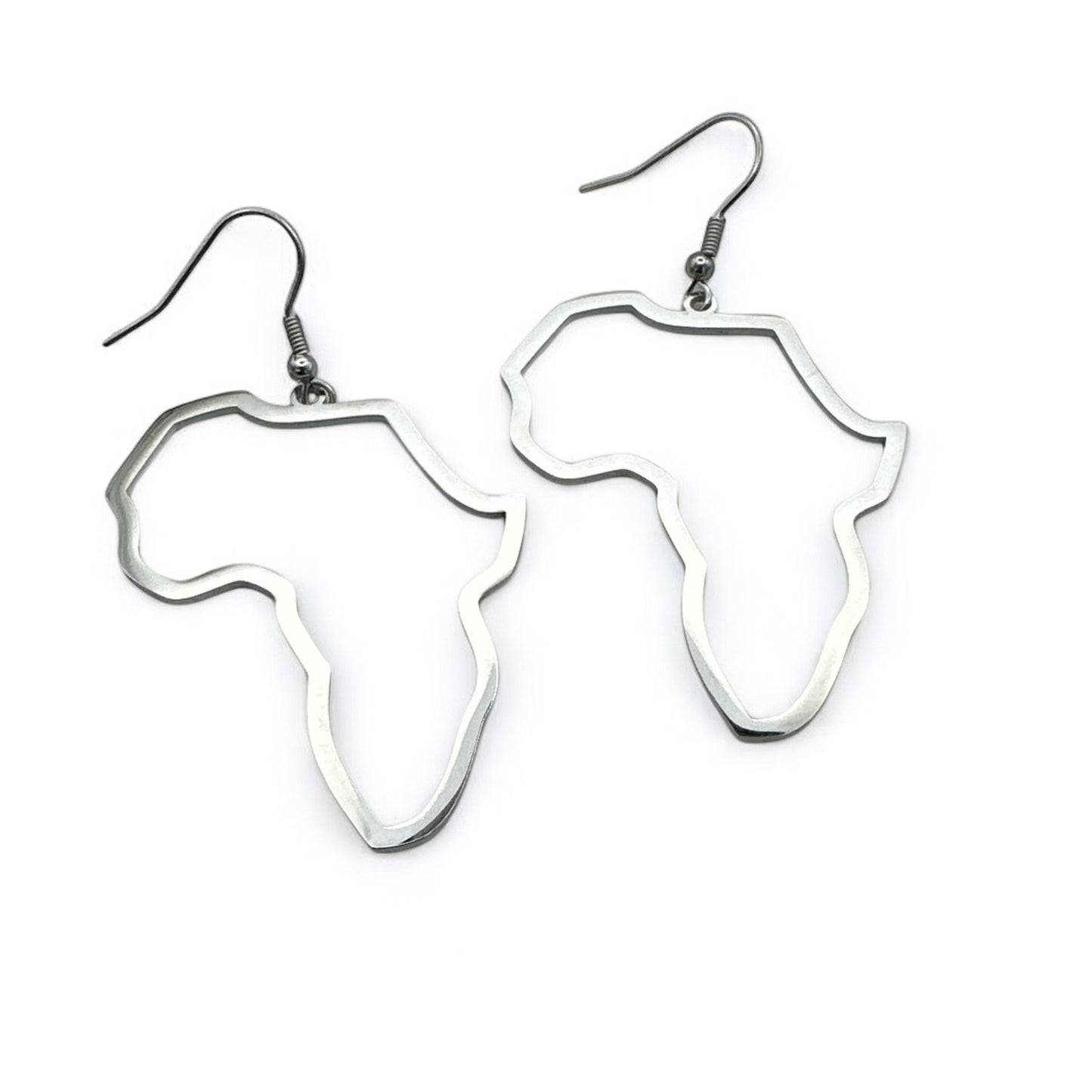 Medium Africa Map Dangle Earrings – Lightweight Stainless Steel in Gold or Silver - Fatisha Boutique
