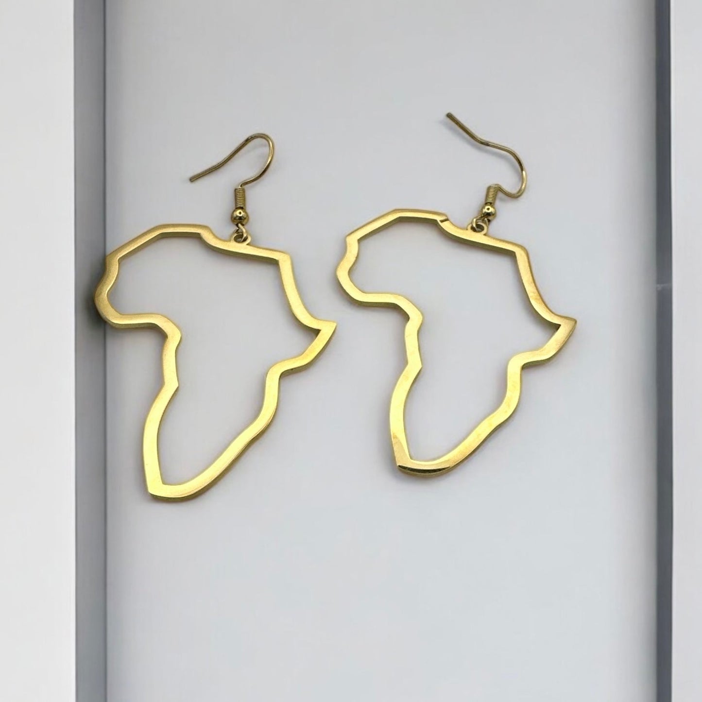 Medium Africa Map Dangle Earrings – Lightweight Stainless Steel in Gold or Silver - Fatisha Boutique