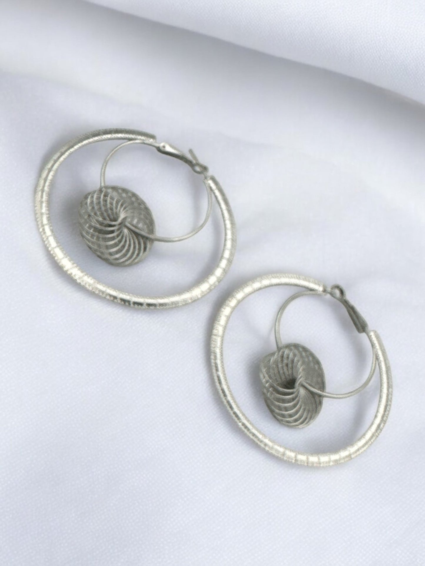 Modern Spiral Elegant Geometric Hoop Earrings with Textured Centerpiece - Fatisha Boutique