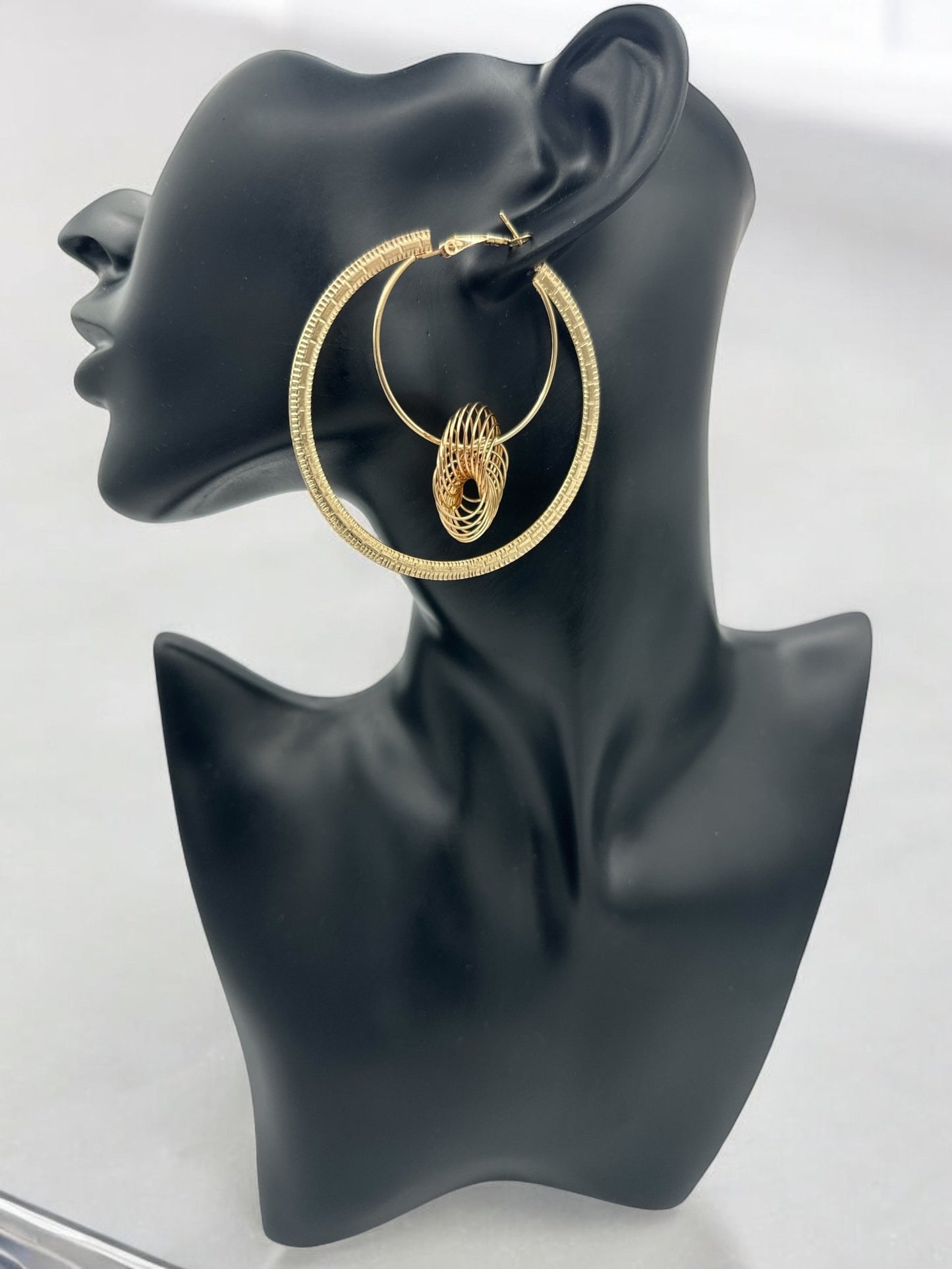 Modern Spiral Elegant Geometric Hoop Earrings with Textured Centerpiece - Fatisha Boutique