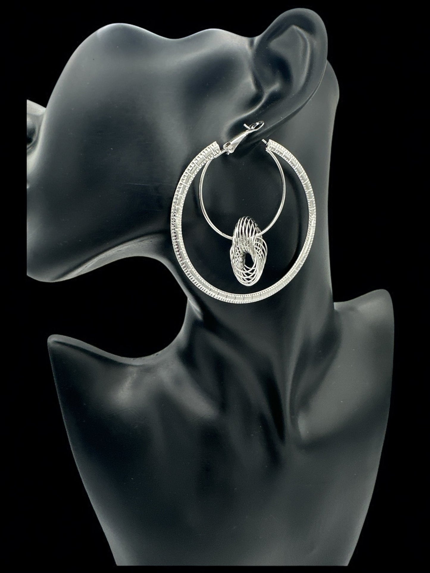 Modern Spiral Elegant Geometric Hoop Earrings with Textured Centerpiece - Fatisha Boutique