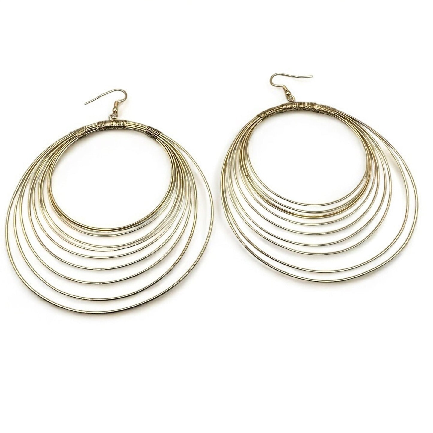 Multi - Layered Metal Wire Round Statement Dangle Earrings - Fatisha Boutique