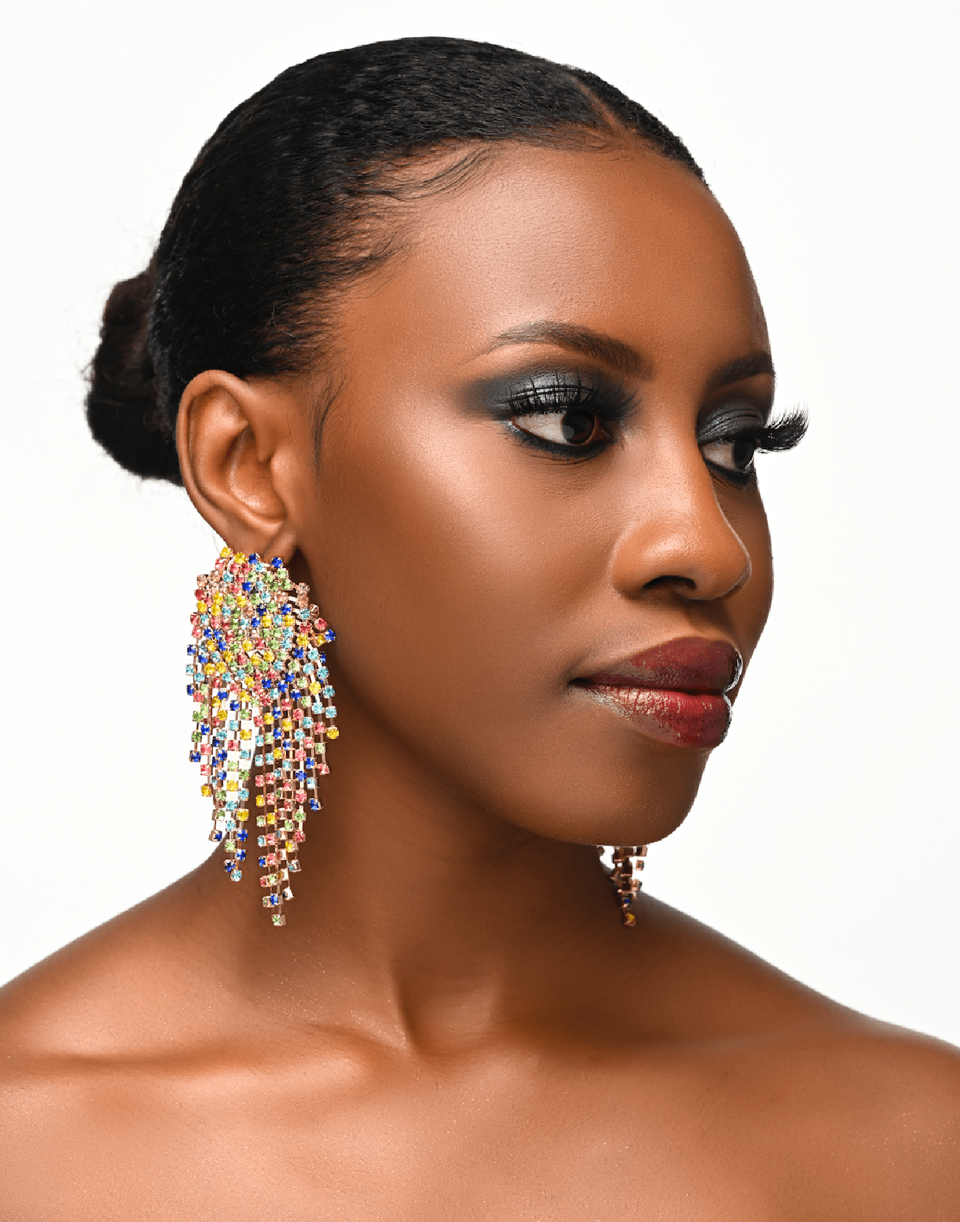 Multicolour Glamorous Diamante Rhinestone Crystal Cascade Tassel Statement Drop Earrings - Fatisha Boutique