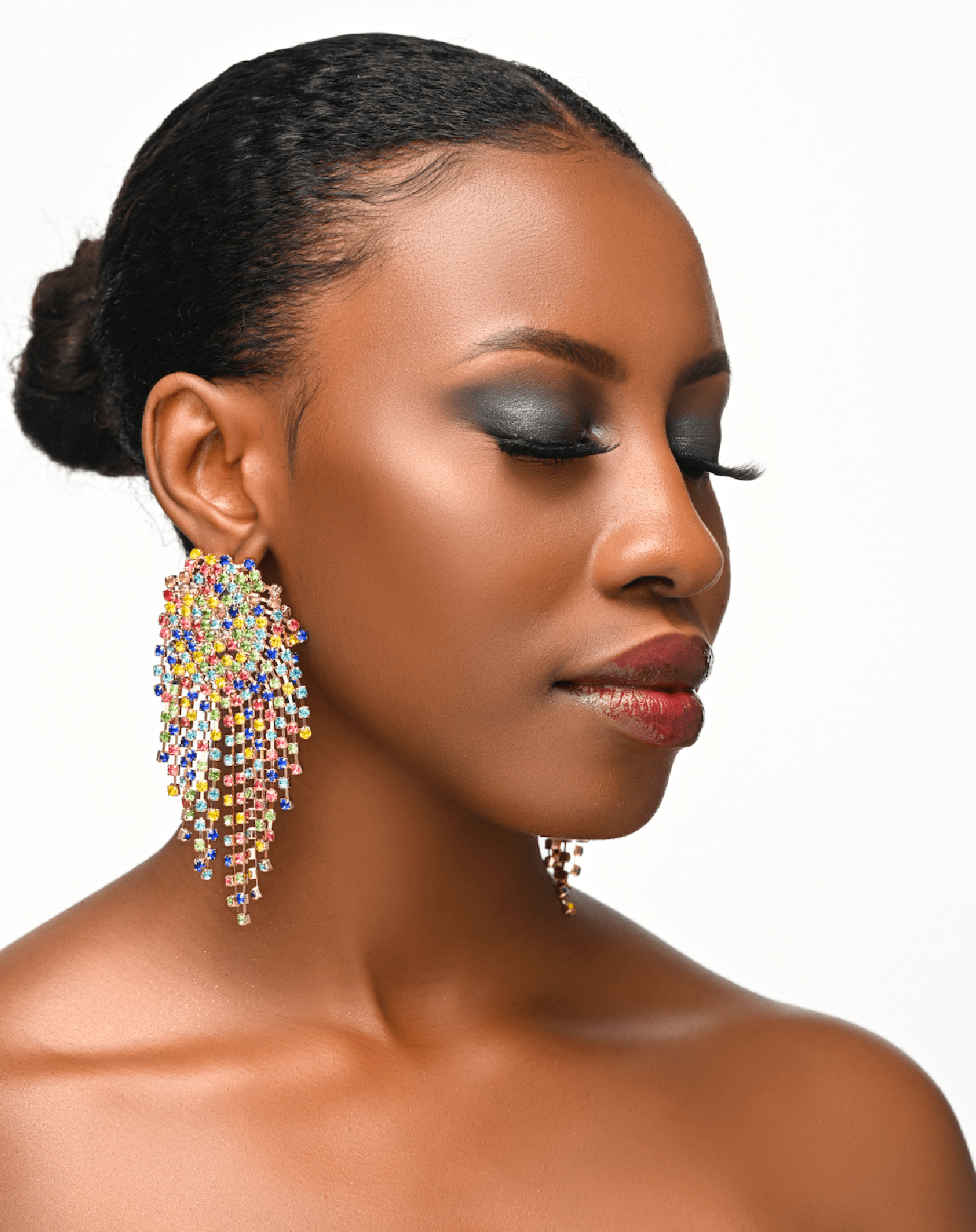 Multicolour Glamorous Diamante Rhinestone Crystal Cascade Tassel Statement Drop Earrings - Fatisha Boutique