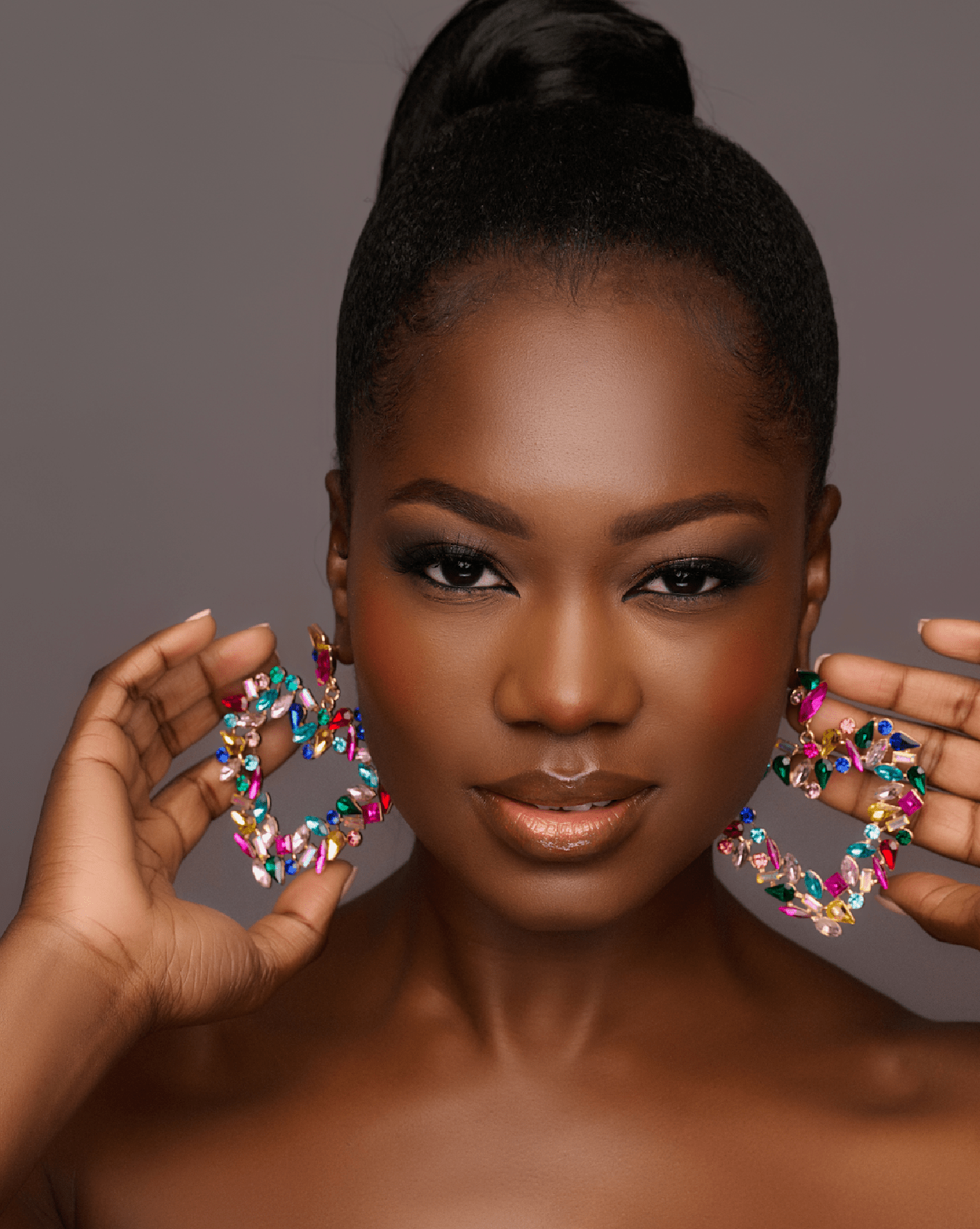 Multicolour Heart Shaped Design Rhinestones Statement Dangle Earrings - Fatisha Boutique