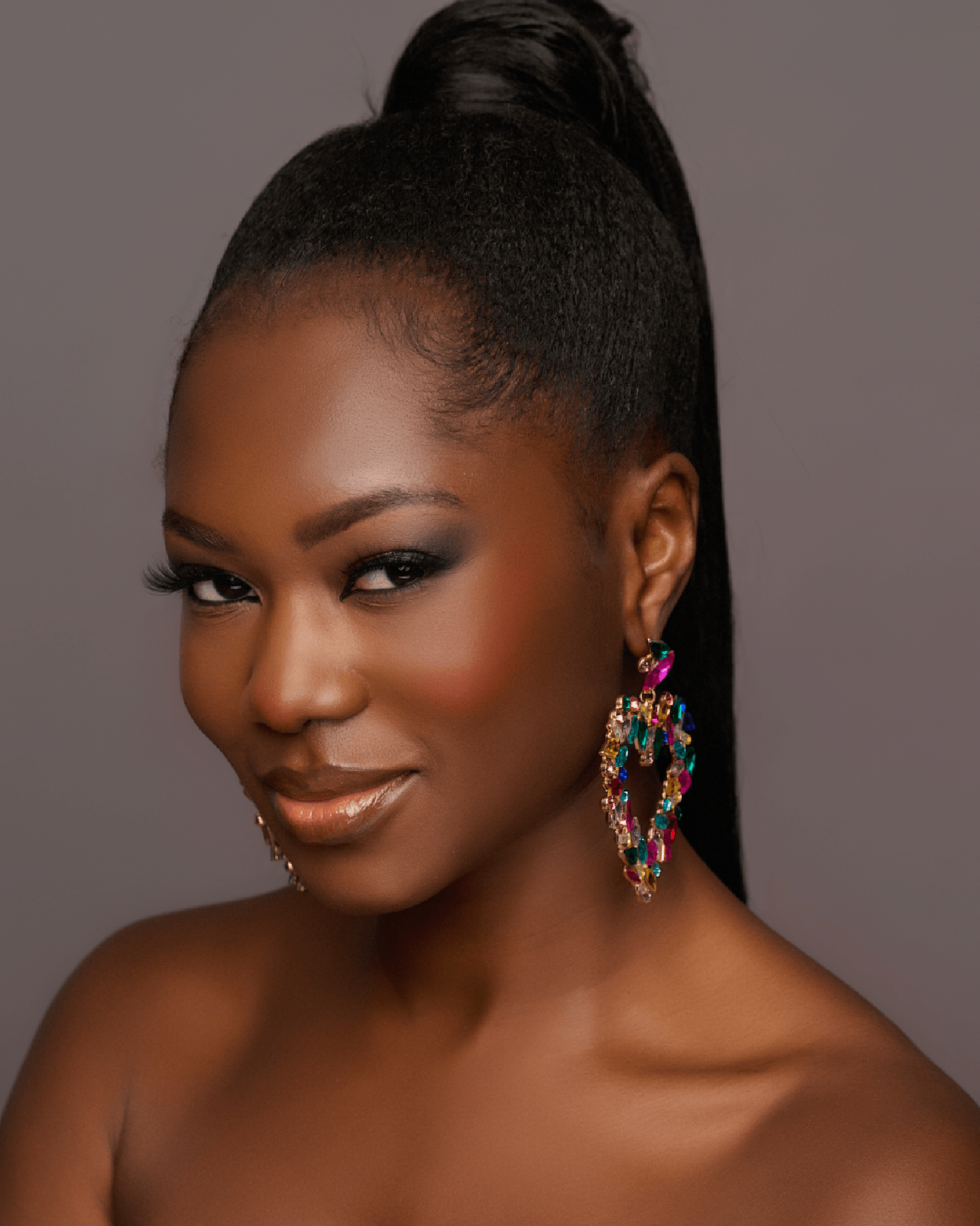Multicolour Heart Shaped Design Rhinestones Statement Dangle Earrings - Fatisha Boutique