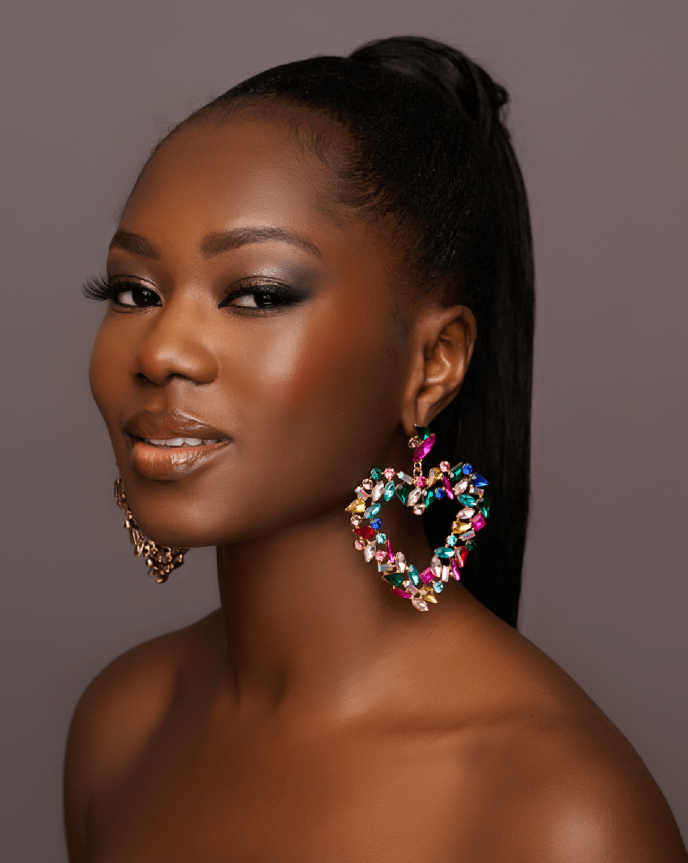Multicolour Heart Shaped Design Rhinestones Statement Dangle Earrings - Fatisha Boutique