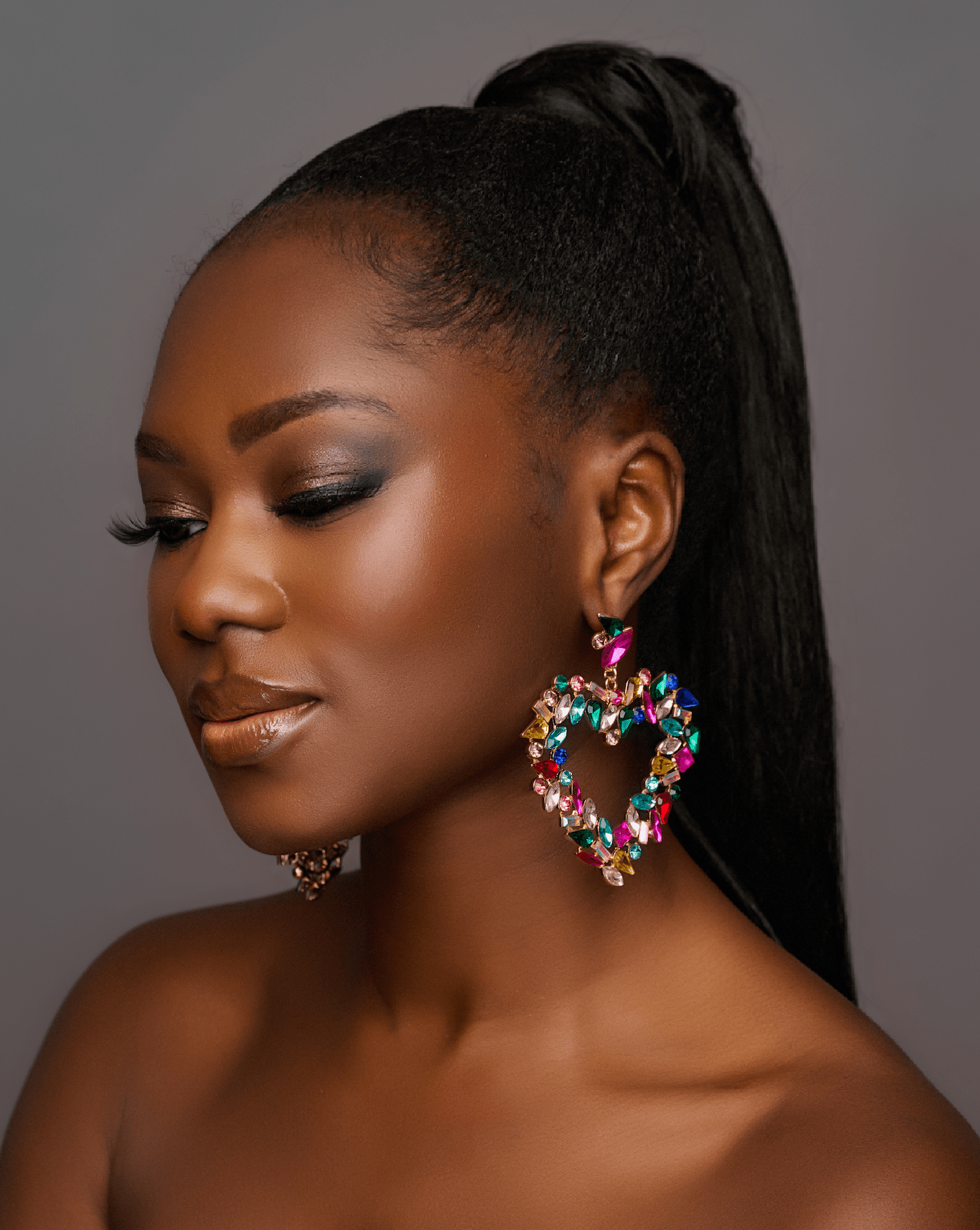 Multicolour Heart Shaped Design Rhinestones Statement Dangle Earrings - Fatisha Boutique