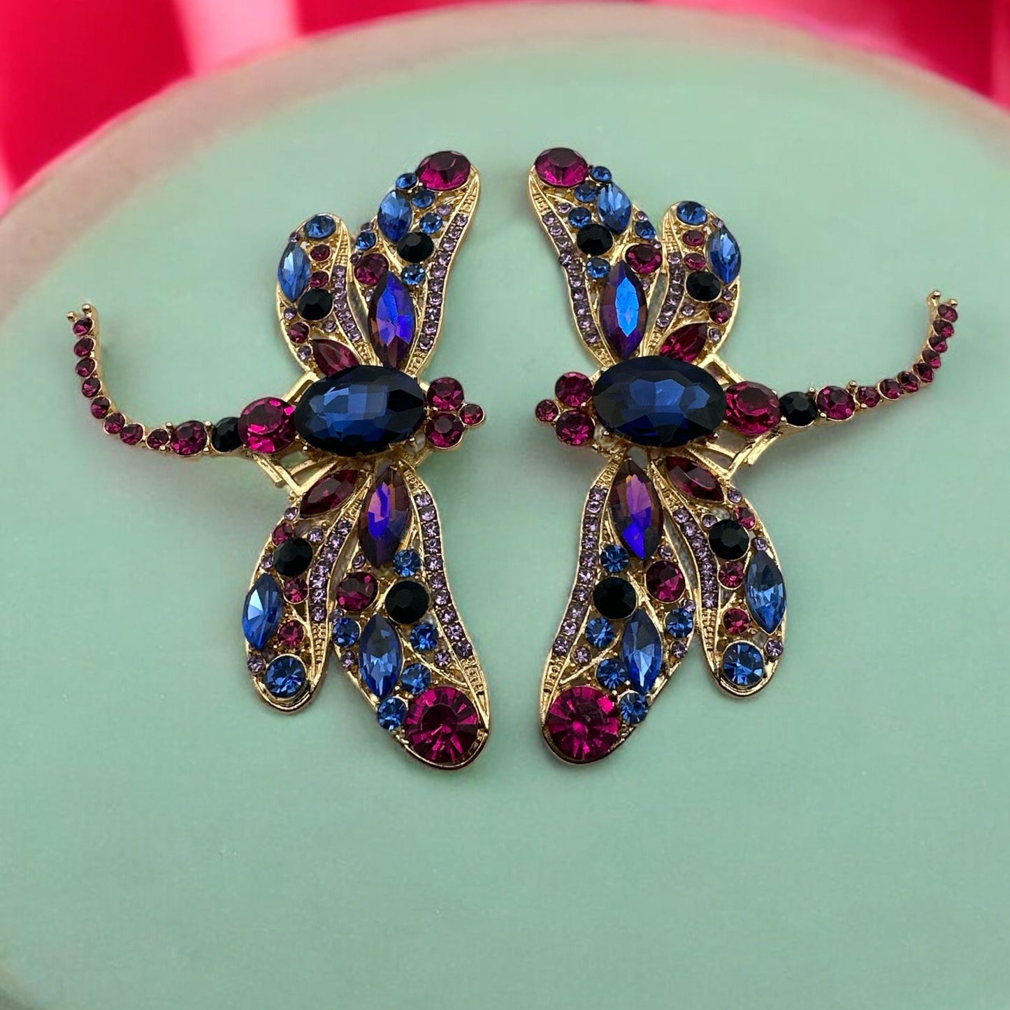 Multicolour Rhinestones Crystal Dragonfly Statement Stud Earrings - Fatisha Boutique