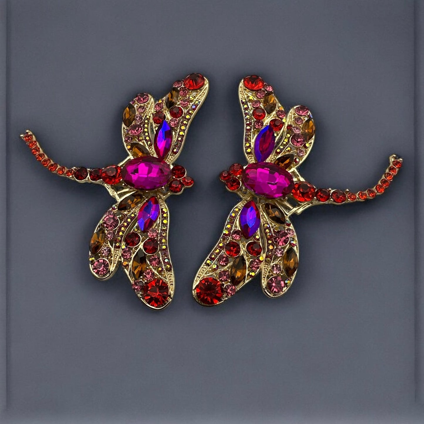 Multicolour Rhinestones Crystal Dragonfly Statement Stud Earrings - Fatisha Boutique