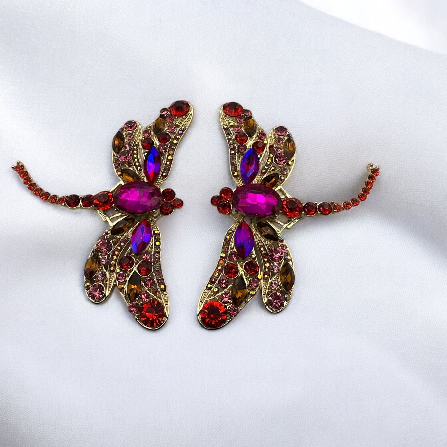 Multicolour Rhinestones Crystal Dragonfly Statement Stud Earrings - Fatisha Boutique