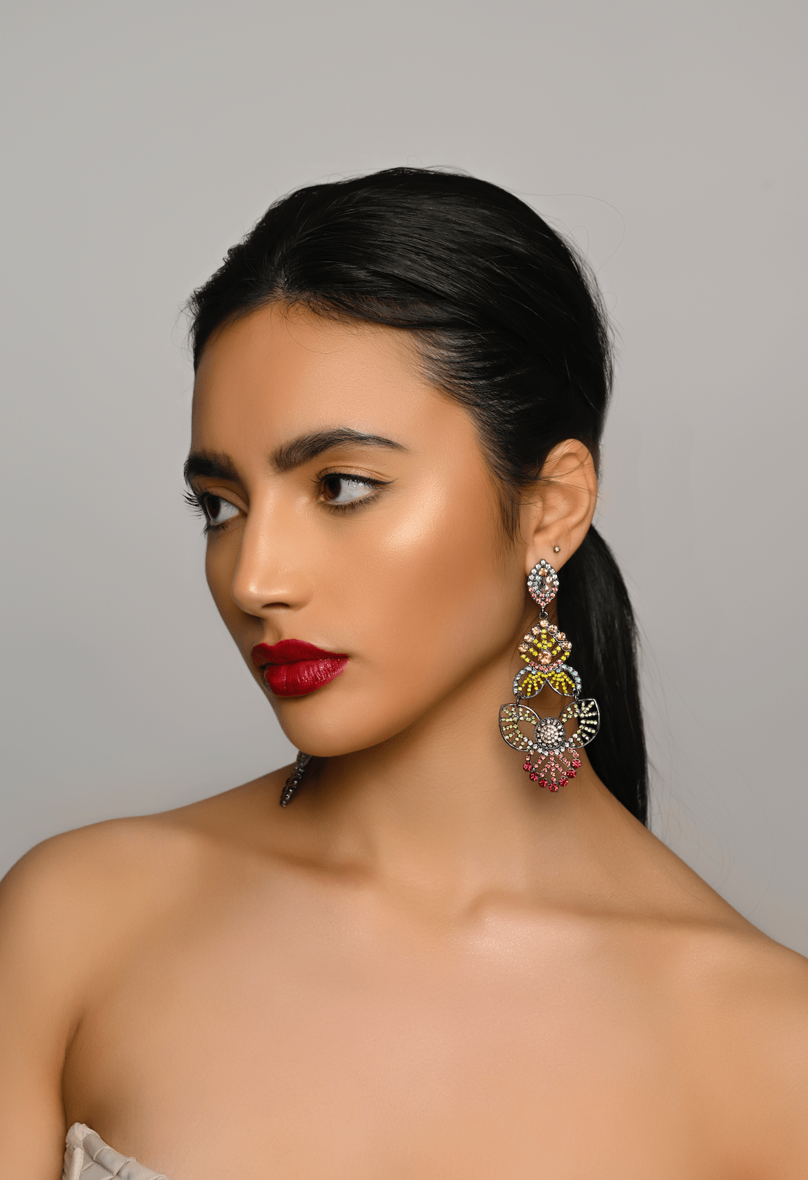 Multicolour Rhinestones Crystal Teardrop Stud Earrings - Fatisha Boutique