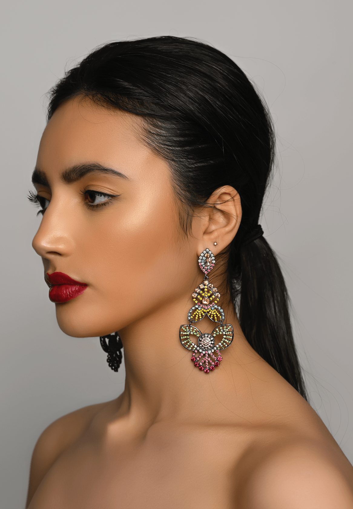 Multicolour Rhinestones Crystal Teardrop Stud Earrings - Fatisha Boutique
