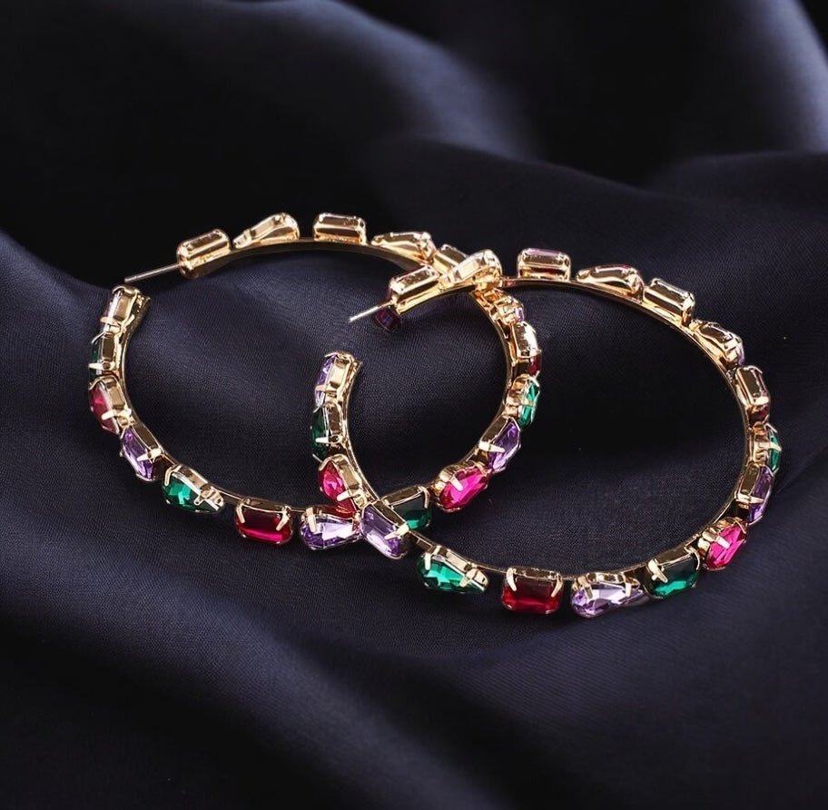 Multicoloured Crystal Rhinestone Hoop Earrings – Bold & Elegant Fashion Jewellery - Fatisha Boutique