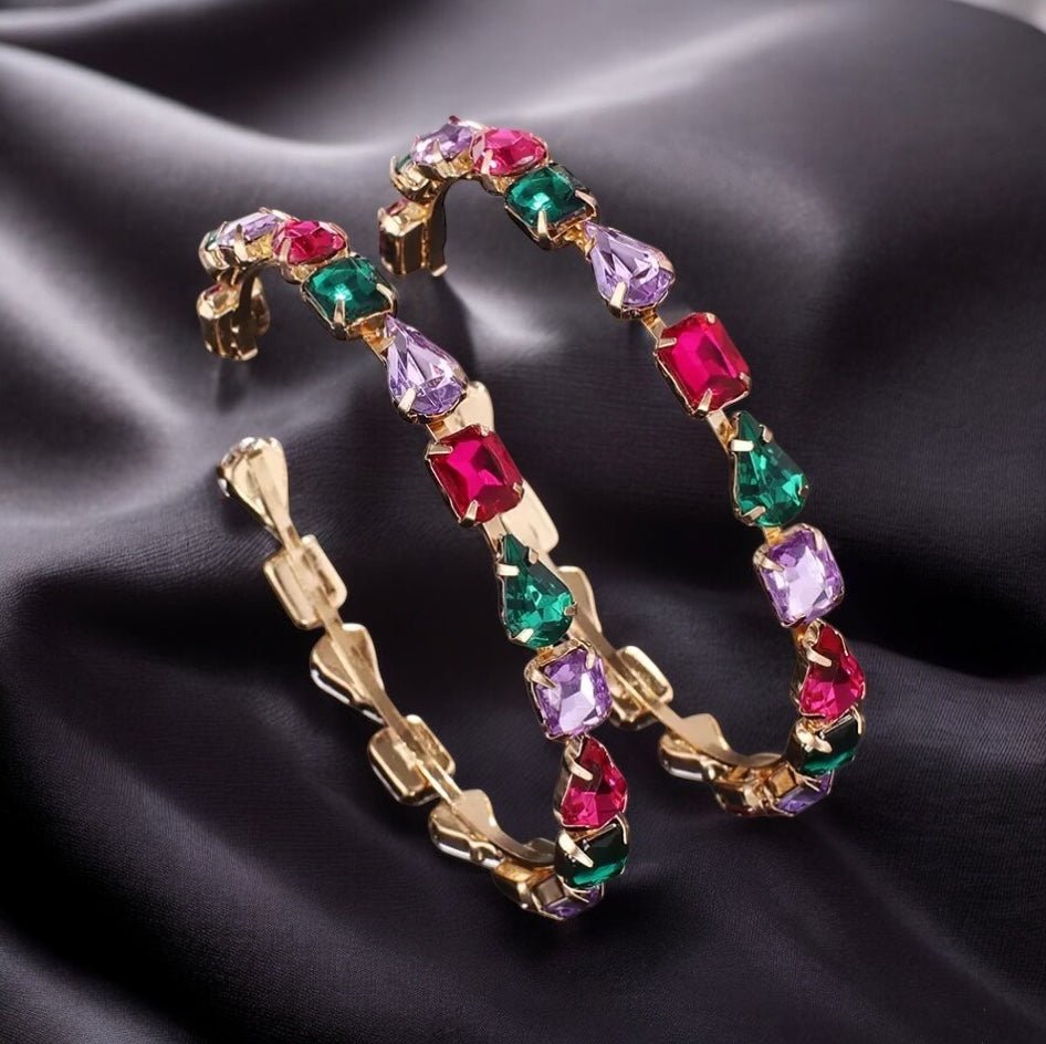 Multicoloured Crystal Rhinestone Hoop Earrings – Bold & Elegant Fashion Jewellery - Fatisha Boutique