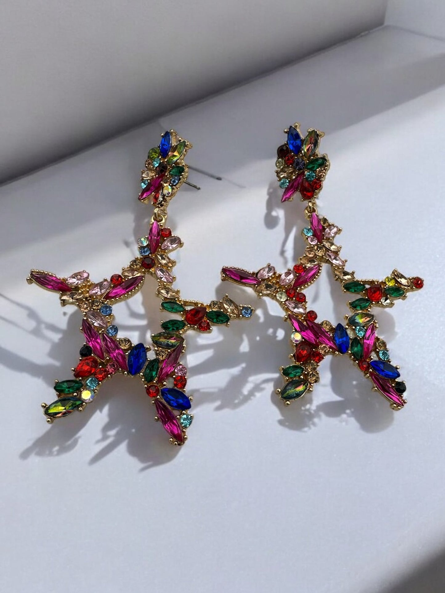 Multicoloured Crystal Statement Earrings – Bold and Vibrant Dangle Earrings for Women - Fatisha Boutique