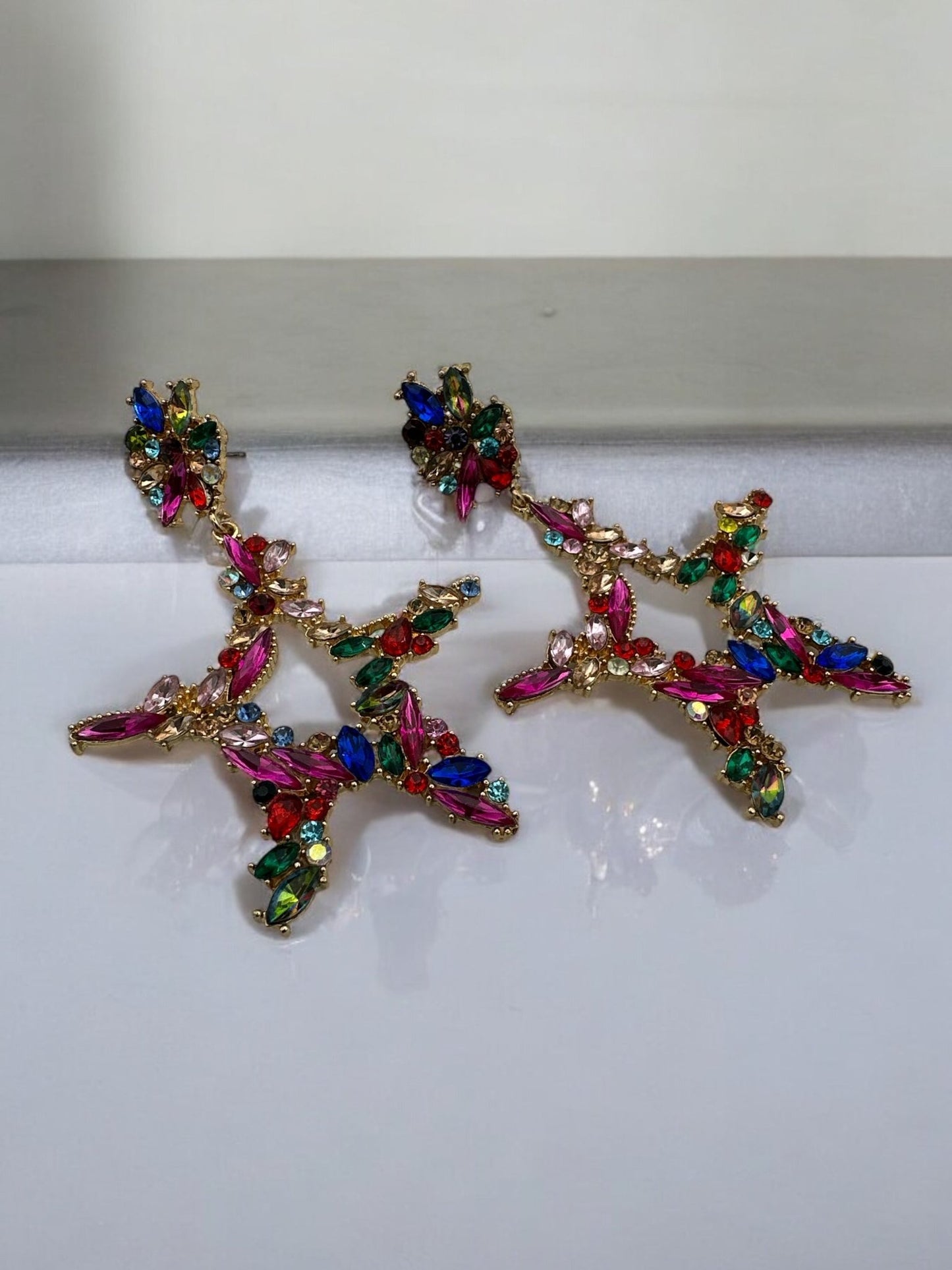 Multicoloured Crystal Statement Earrings – Bold and Vibrant Dangle Earrings for Women - Fatisha Boutique