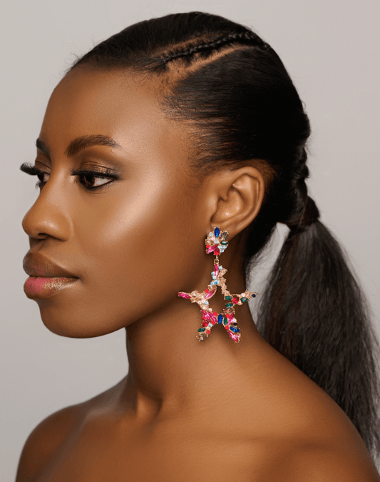 Multicoloured Crystal Statement Earrings – Bold and Vibrant Dangle Earrings for Women - Fatisha Boutique