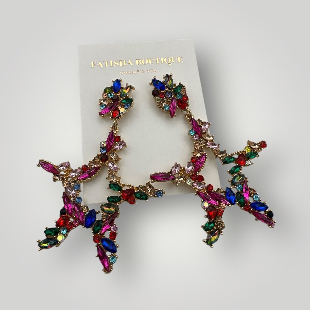 Multicoloured Crystal Statement Earrings – Bold and Vibrant Dangle Earrings for Women - Fatisha Boutique