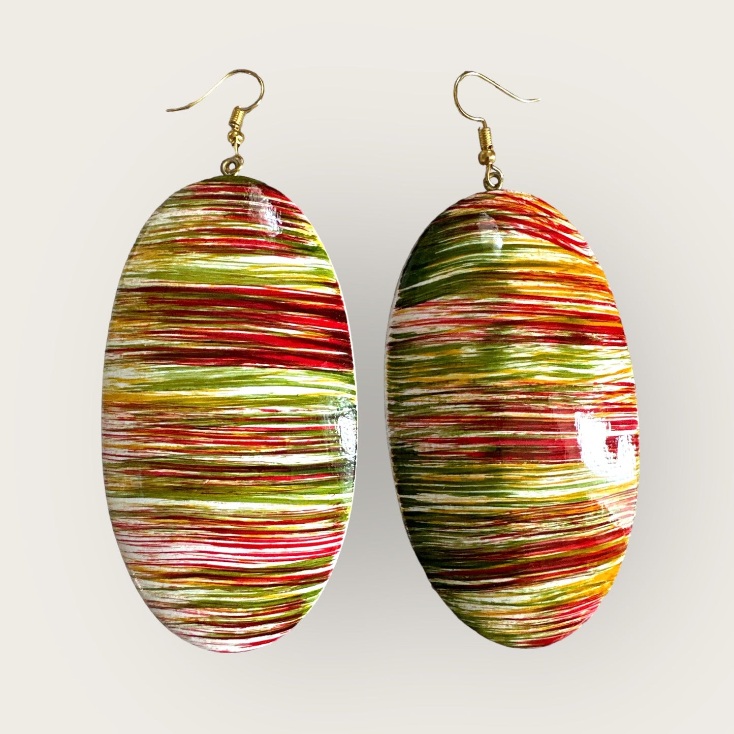 Multicolours Oval Wooden Dangle Ethnic Earrings - Fatisha Boutique