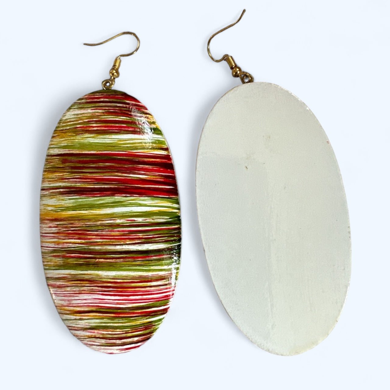 Multicolours Oval Wooden Dangle Ethnic Earrings - Fatisha Boutique