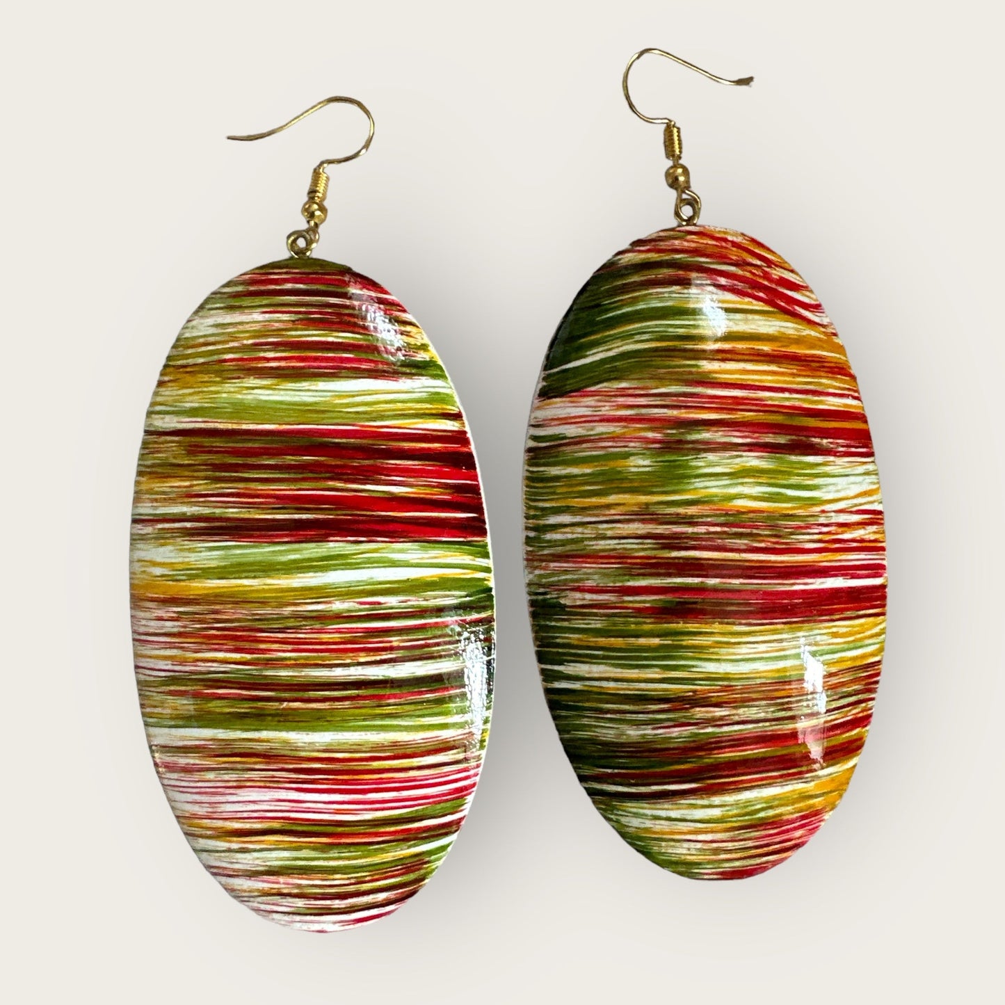 Multicolours Oval Wooden Dangle Ethnic Earrings - Fatisha Boutique