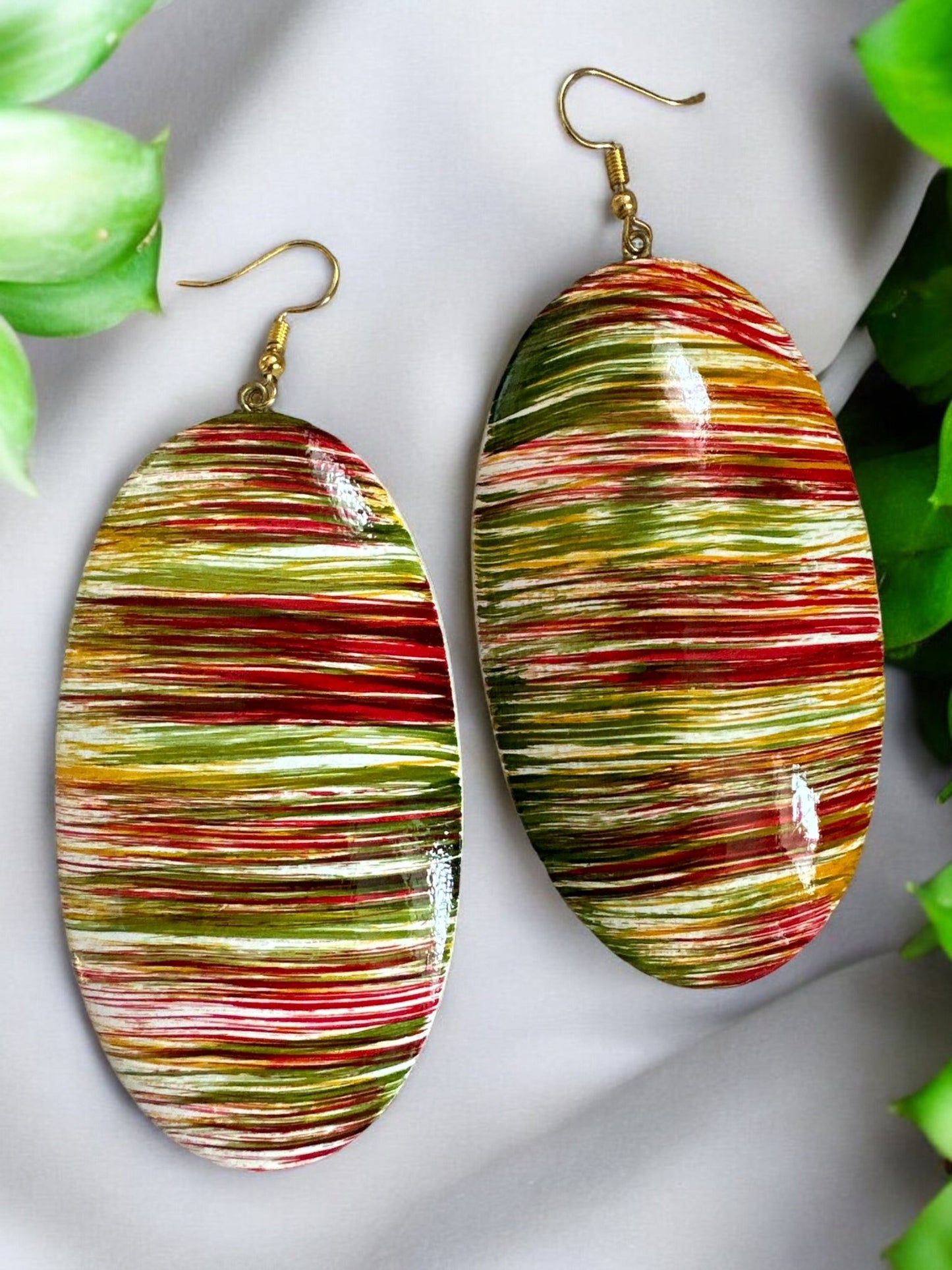 Multicolours Oval Wooden Dangle Ethnic Earrings - Fatisha Boutique