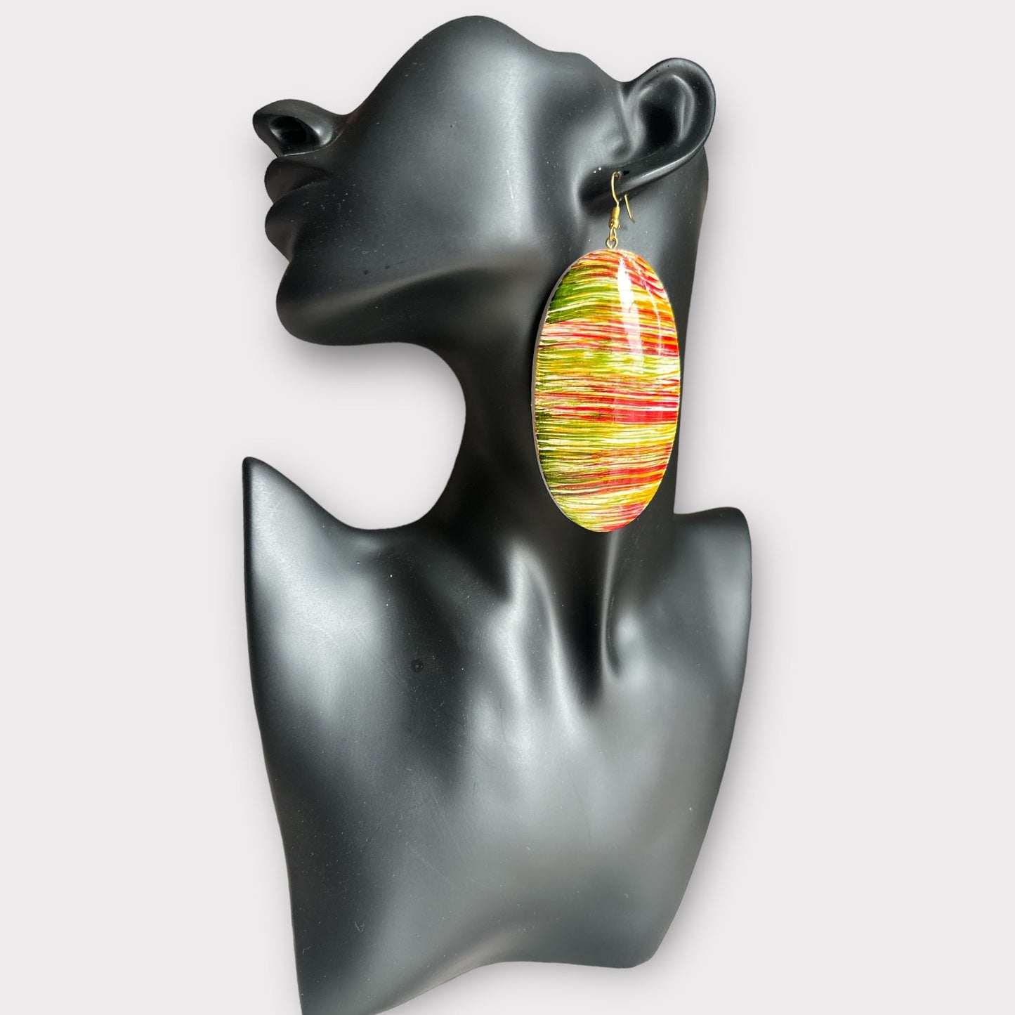 Multicolours Oval Wooden Dangle Ethnic Earrings - Fatisha Boutique
