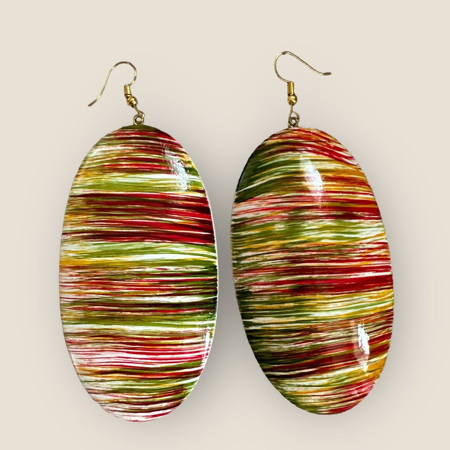 Multicolours Oval Wooden Dangle Ethnic Earrings - Fatisha Boutique