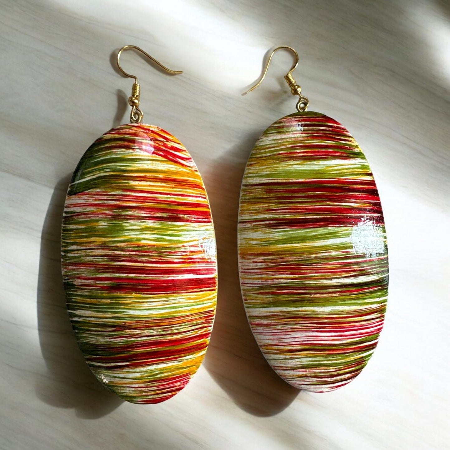 Multicolours Oval Wooden Dangle Ethnic Earrings - Fatisha Boutique