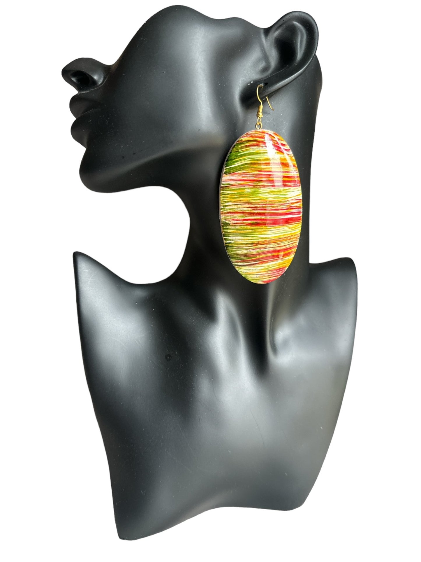 Multicolours Oval Wooden Dangle Ethnic Earrings - Fatisha Boutique