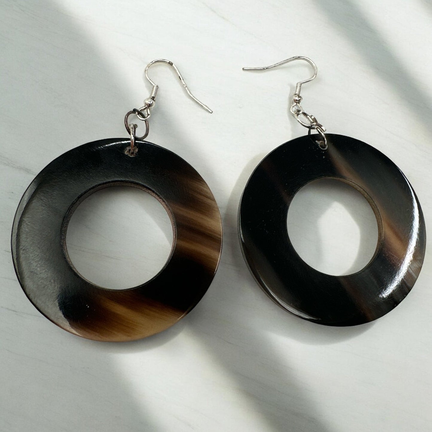 Natural Buffalo Horn Round Ethnic Dangle Earrings - Fatisha Boutique