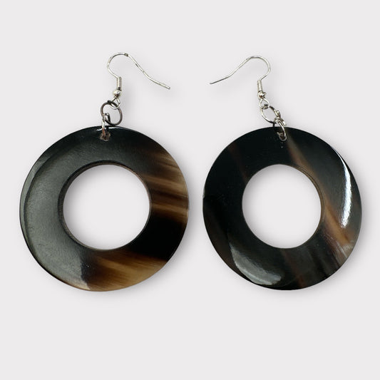 Natural Buffalo Horn Round Ethnic Dangle Earrings - Fatisha Boutique