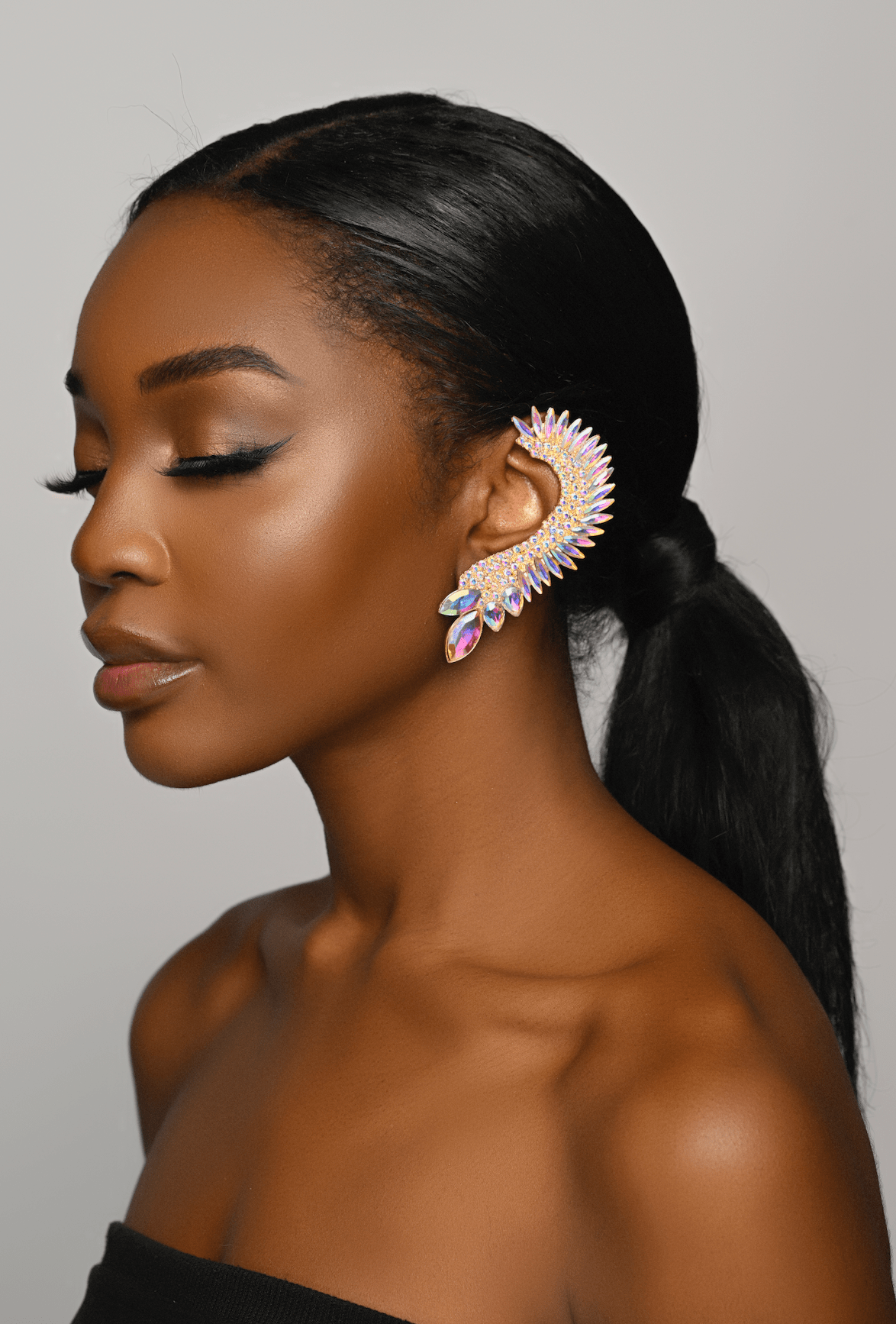 One Left Ear Glamorous Crystal Diamante Rhinestone Wrapped Earring - Fatisha Boutique