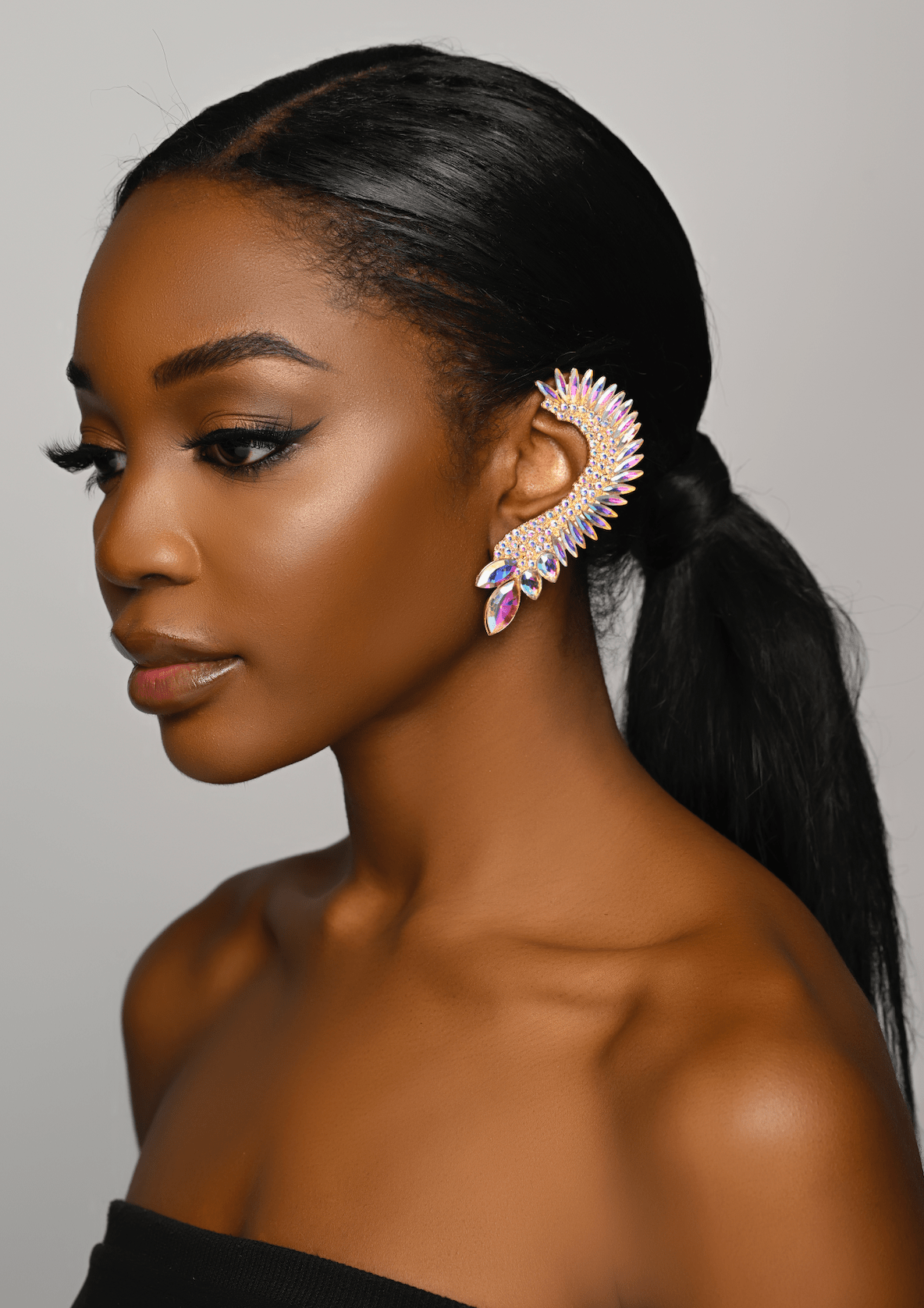 One Left Ear Glamorous Crystal Diamante Rhinestone Wrapped Earring - Fatisha Boutique