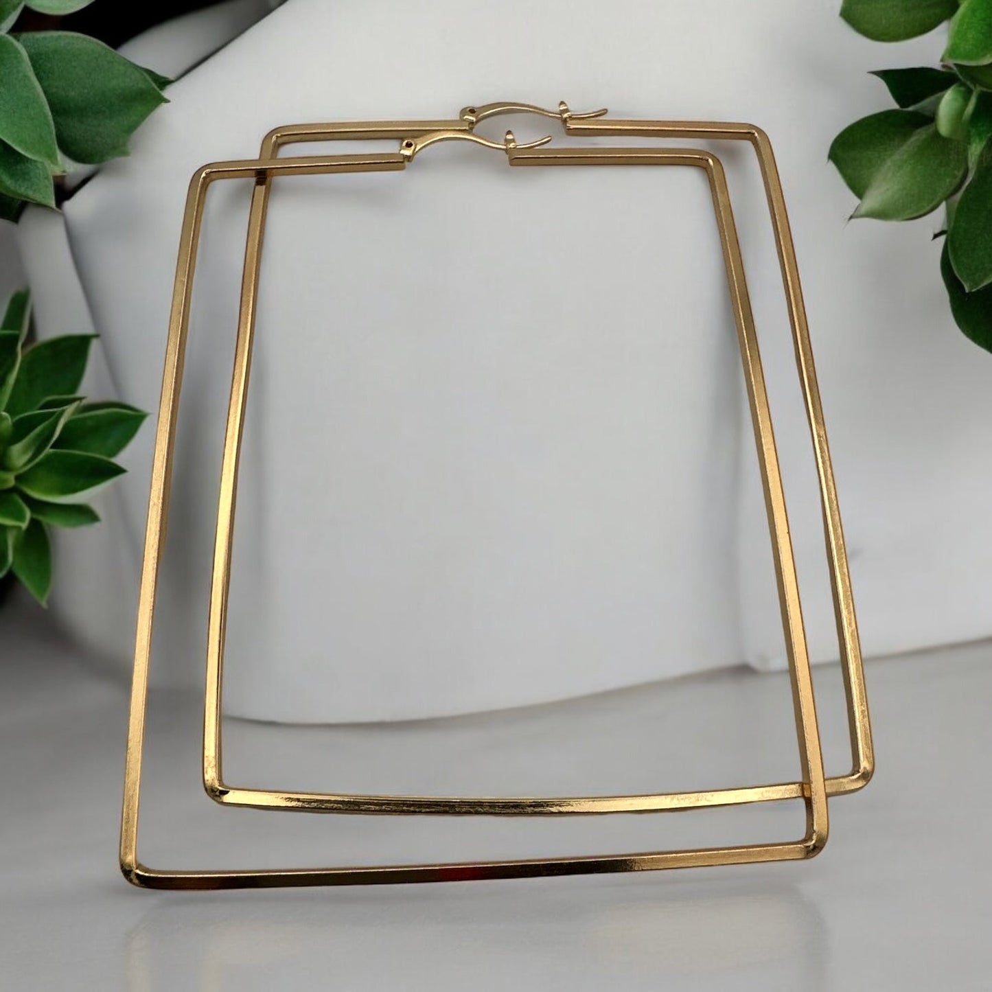 Oversized Rectangle Statement Hoop Earrings - Fatisha Boutique
