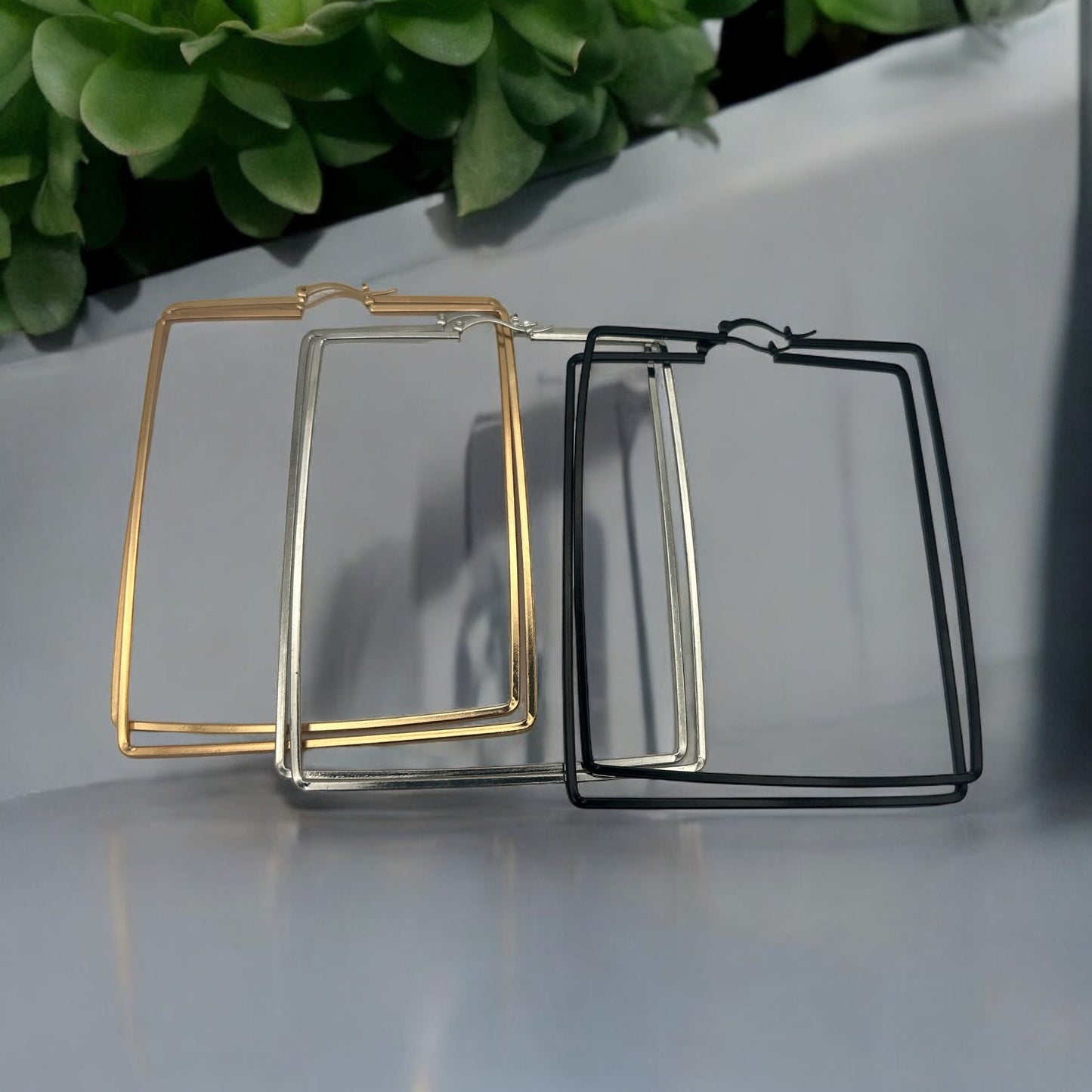 Oversized Rectangle Statement Hoop Earrings - Fatisha Boutique