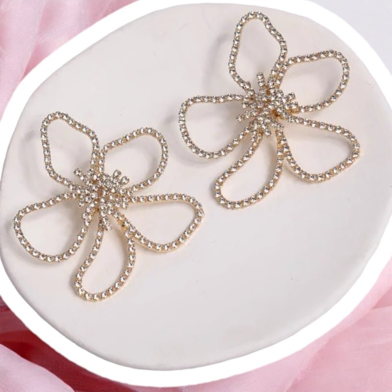 Oversized Rhinestone Flower Statement Stud Earrings - Fatisha Boutique