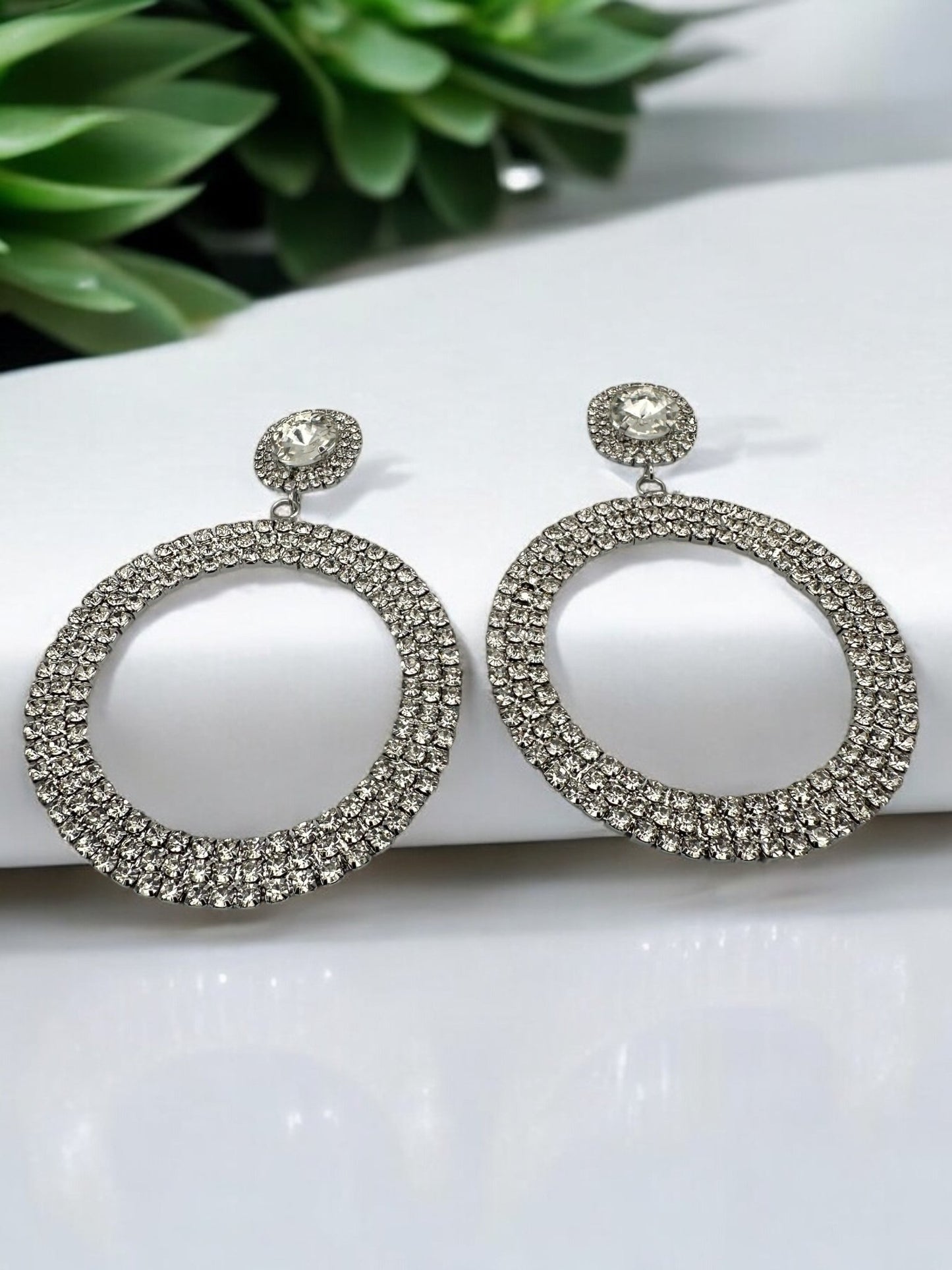 Oversized Round Rhinestone Statement Dangle Earrings - Fatisha Boutique