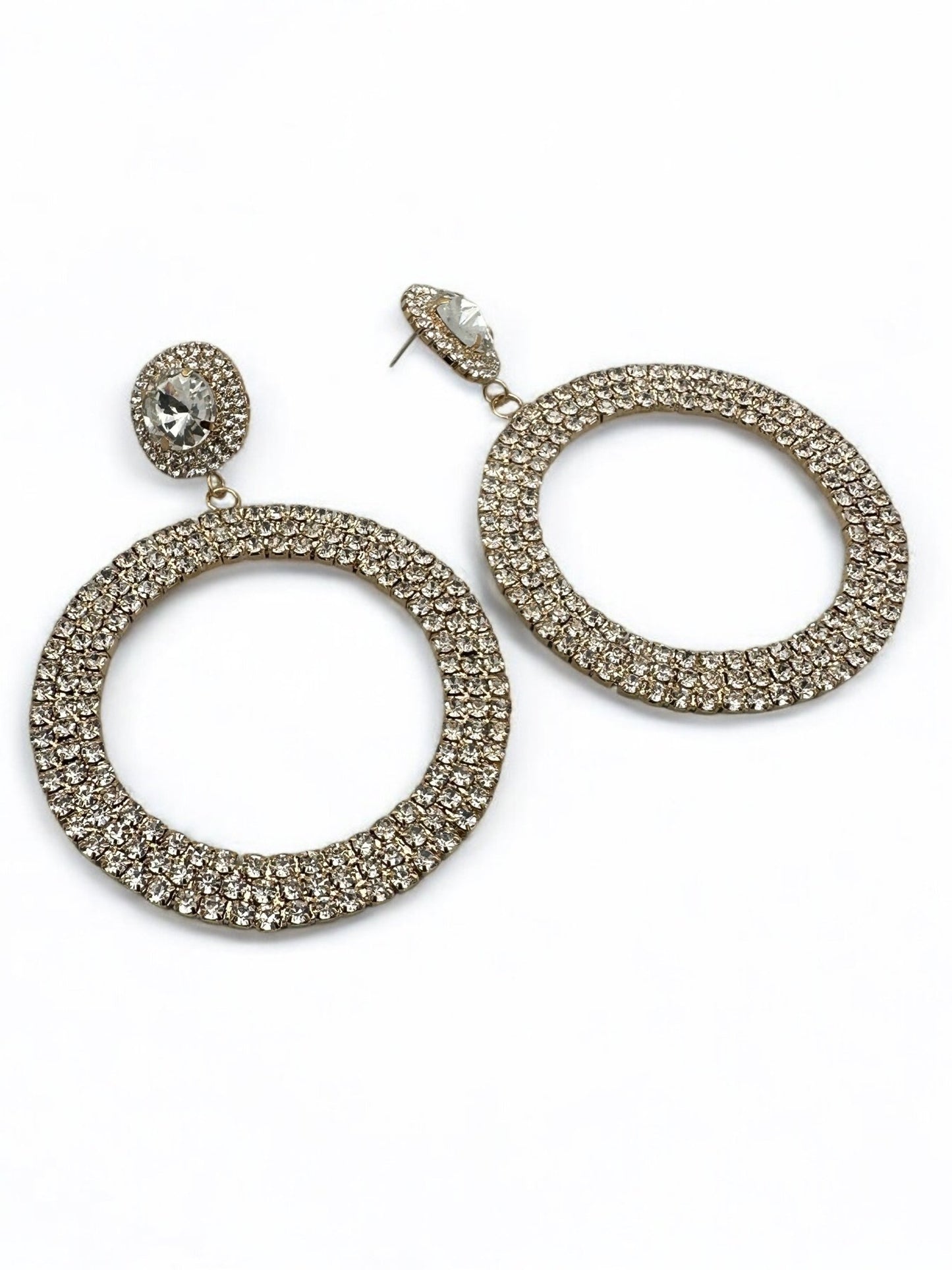 Oversized Round Rhinestone Statement Dangle Earrings - Fatisha Boutique