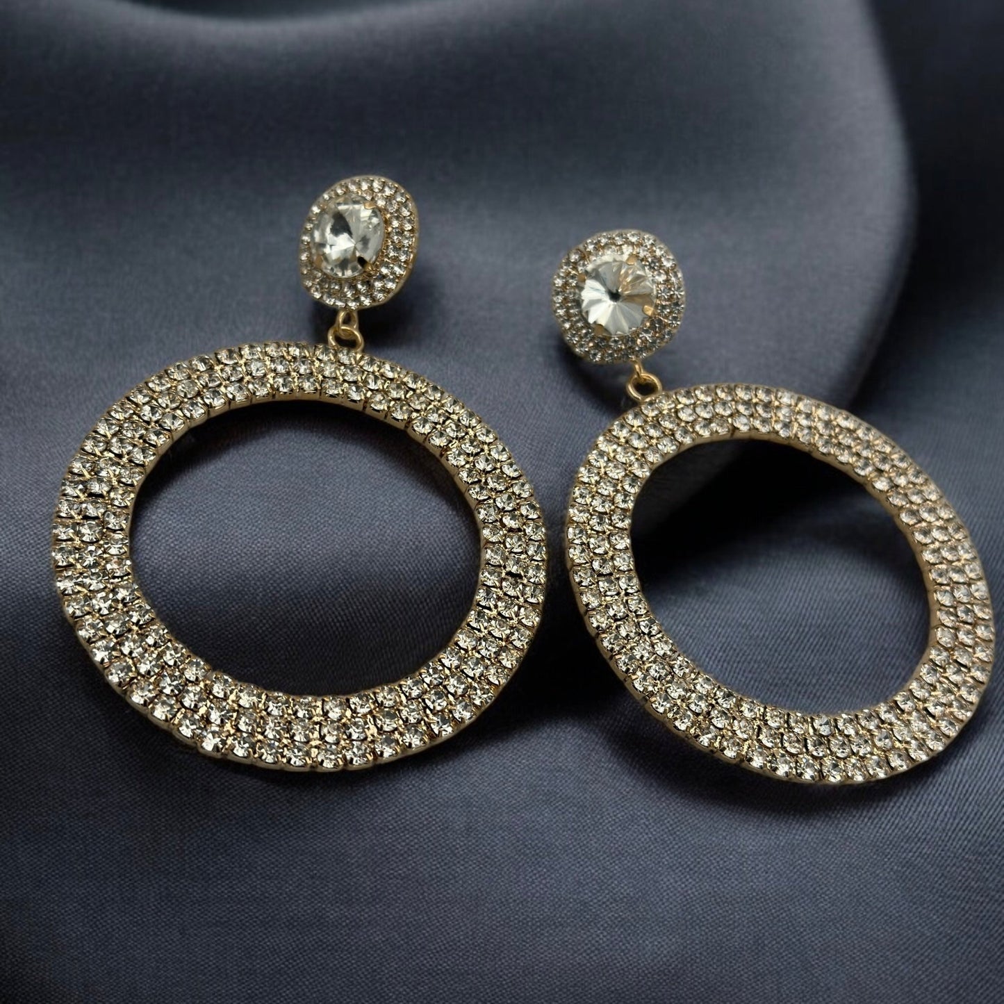 Oversized Round Rhinestone Statement Dangle Earrings - Fatisha Boutique