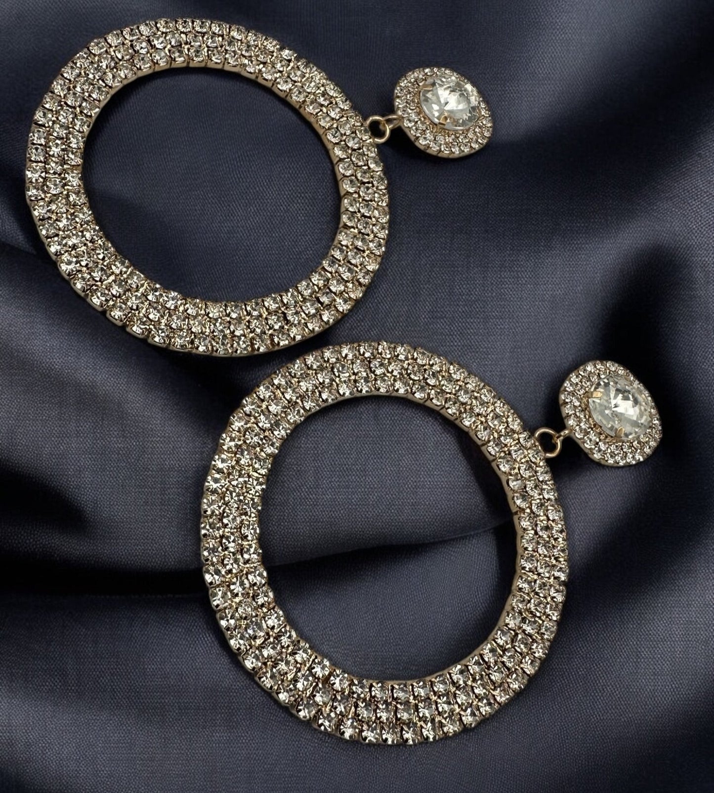 Oversized Round Rhinestone Statement Dangle Earrings - Fatisha Boutique