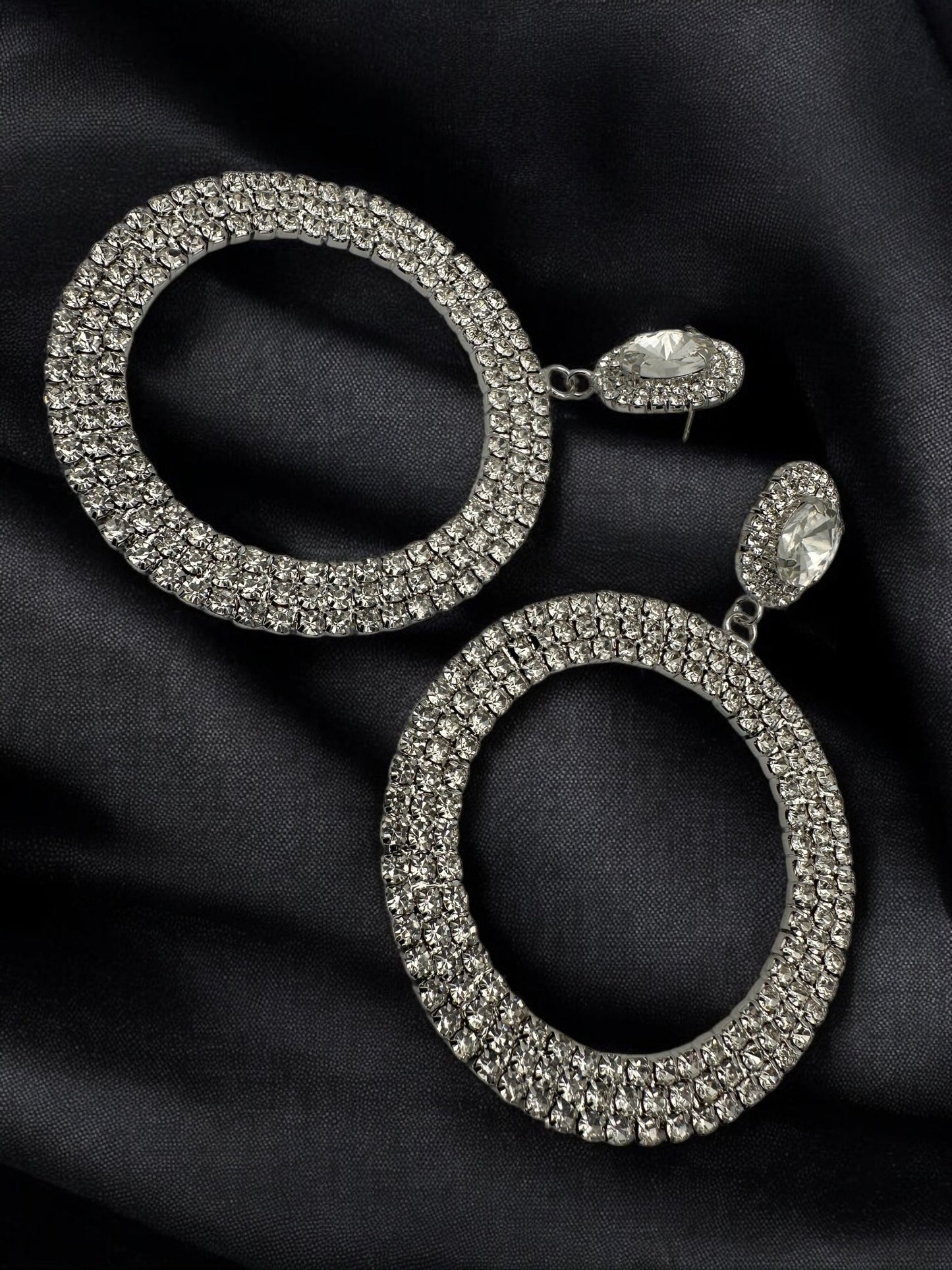 Oversized Round Rhinestone Statement Dangle Earrings - Fatisha Boutique