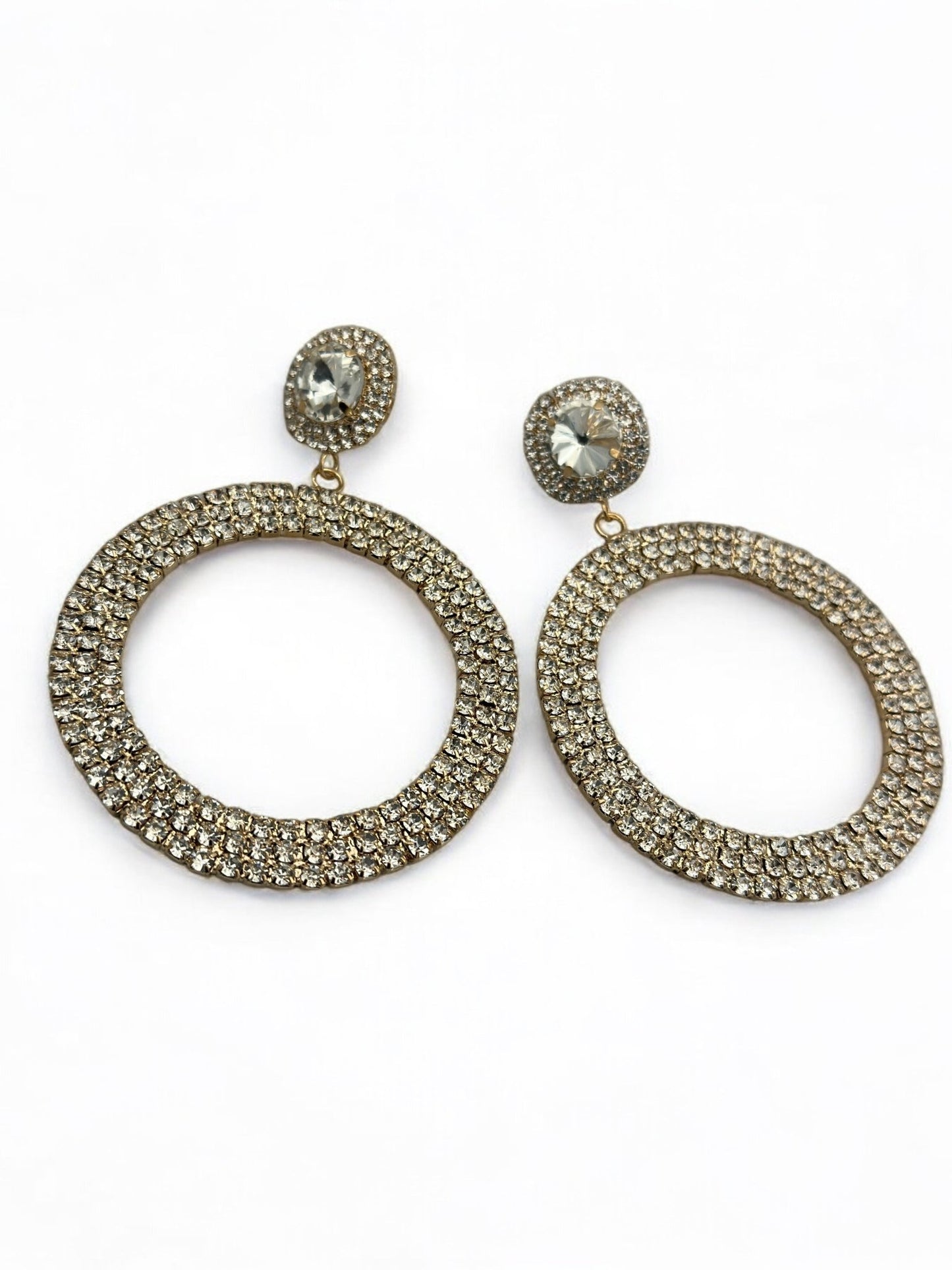 Oversized Round Rhinestone Statement Dangle Earrings - Fatisha Boutique